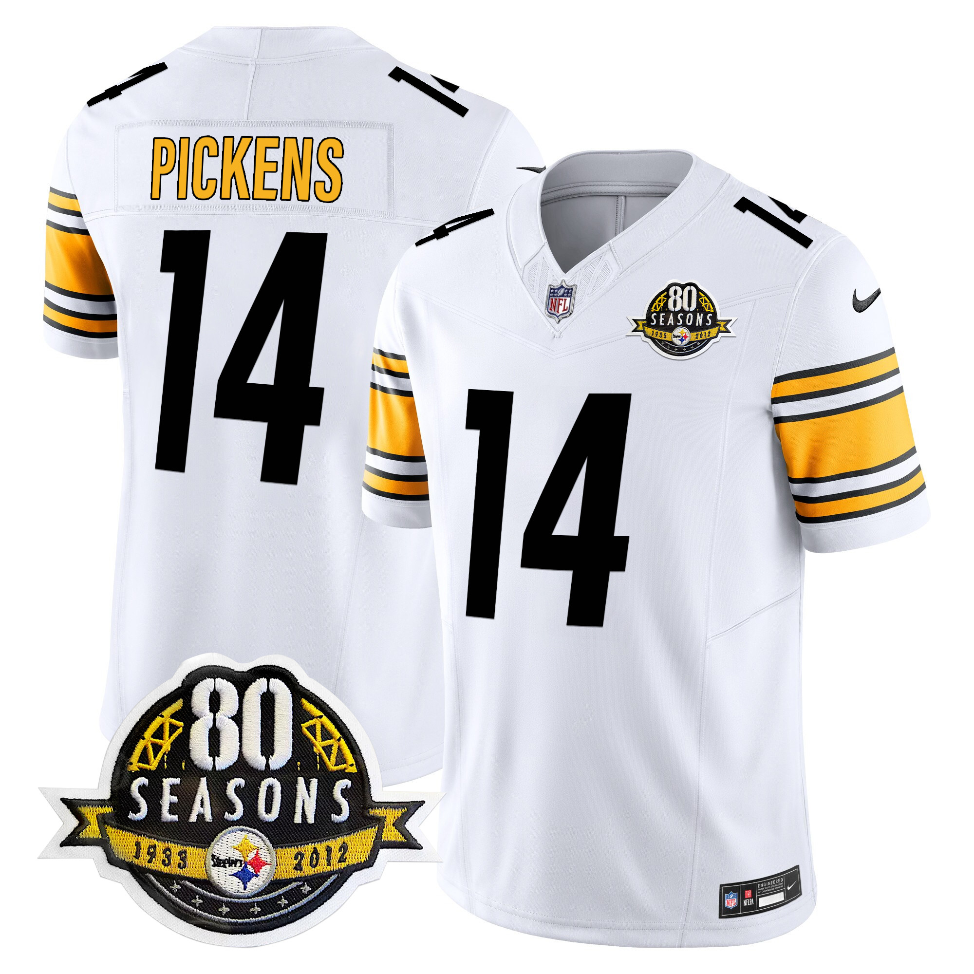 Men's George Pickens Pittsburgh Steelers 80th Anniversary Patch Vapor Limited White Jersey - All Stitched