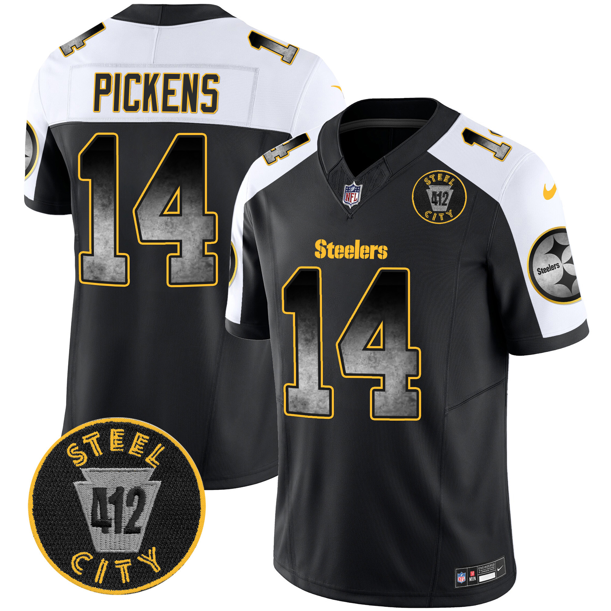 Men's George Pickens Pittsburgh Steelers Arch Smoke 412 Patch Vapor Limited Alternate Jersey - All Stitched