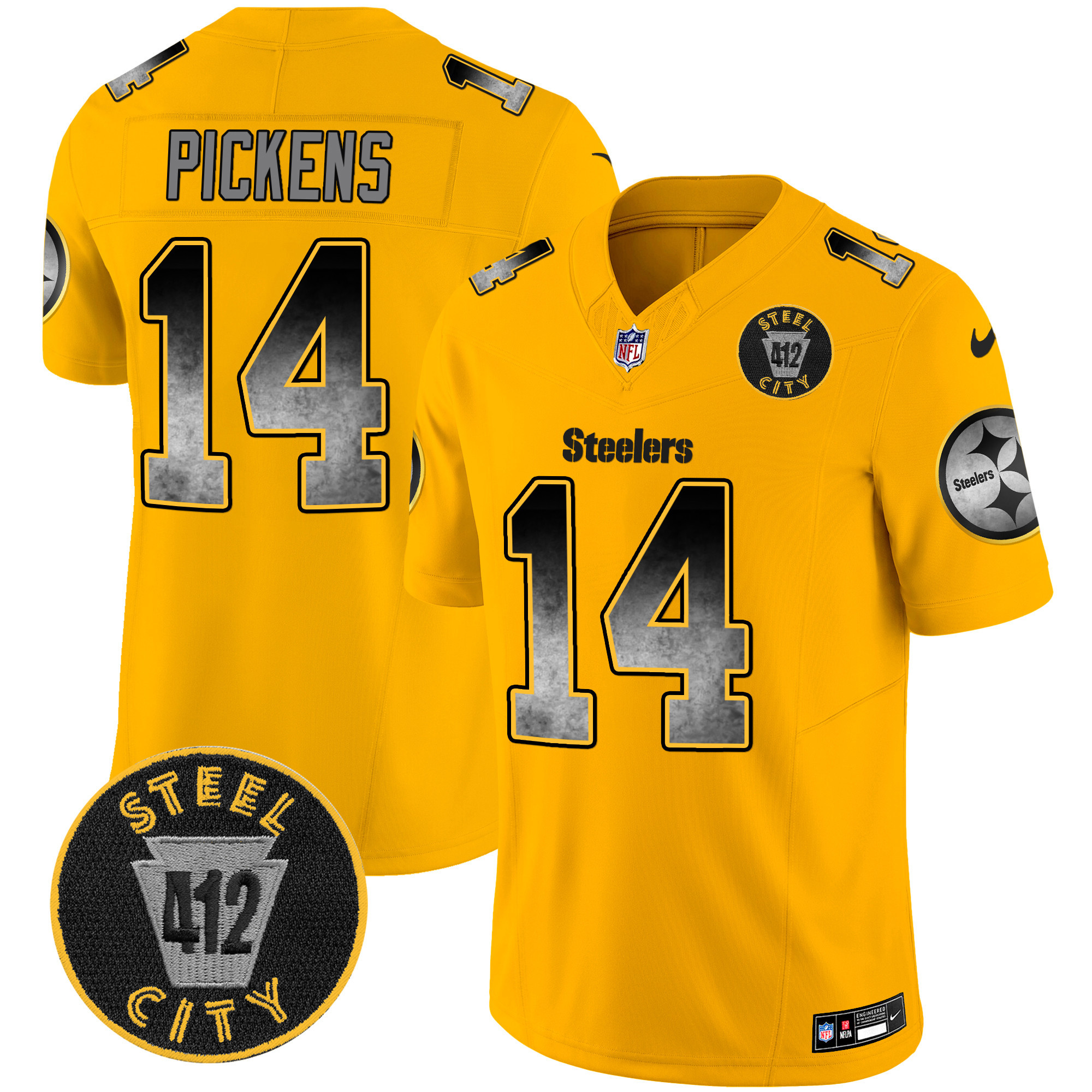 Men's George Pickens Pittsburgh Steelers Arch Smoke 412 Patch Vapor Limited Gold Jersey - All Stitched