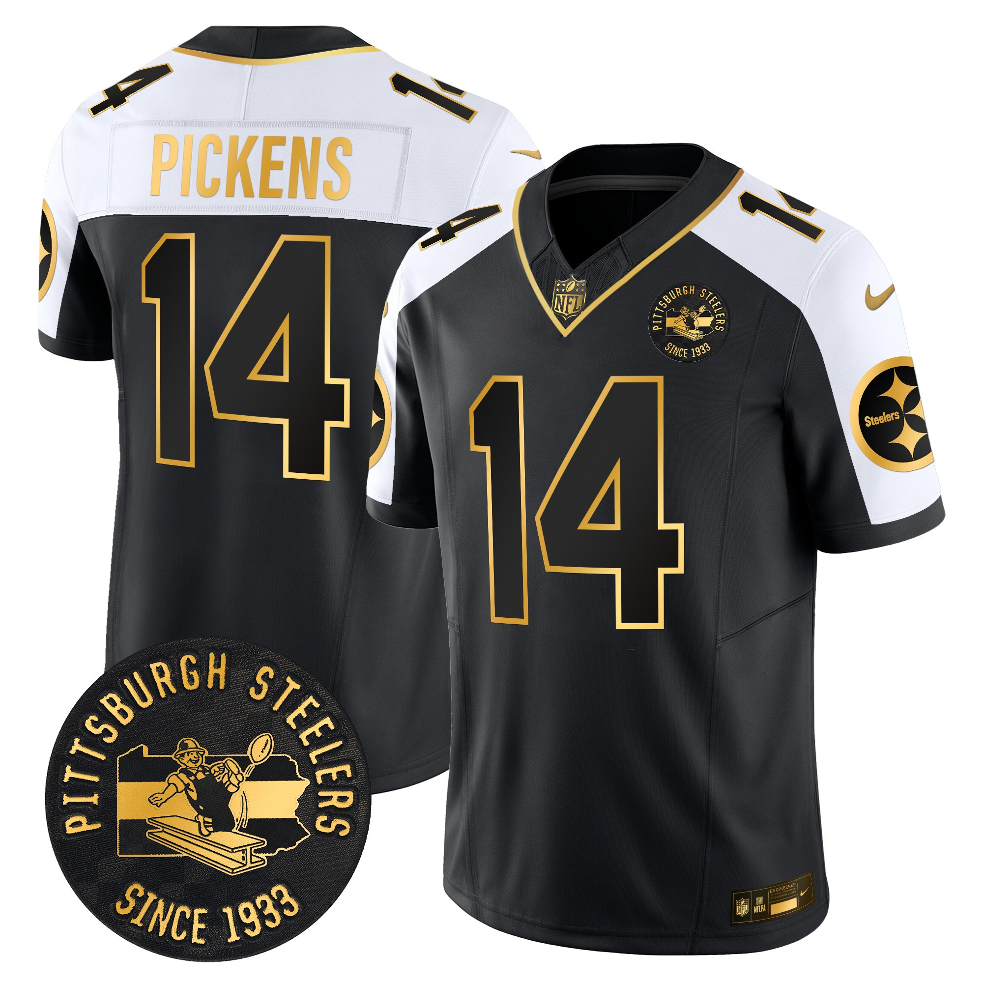Men's George Pickens Pittsburgh Steelers Throwback 1933 Patch Gold Vapor Limited Alternate Jersey - All Stitched
