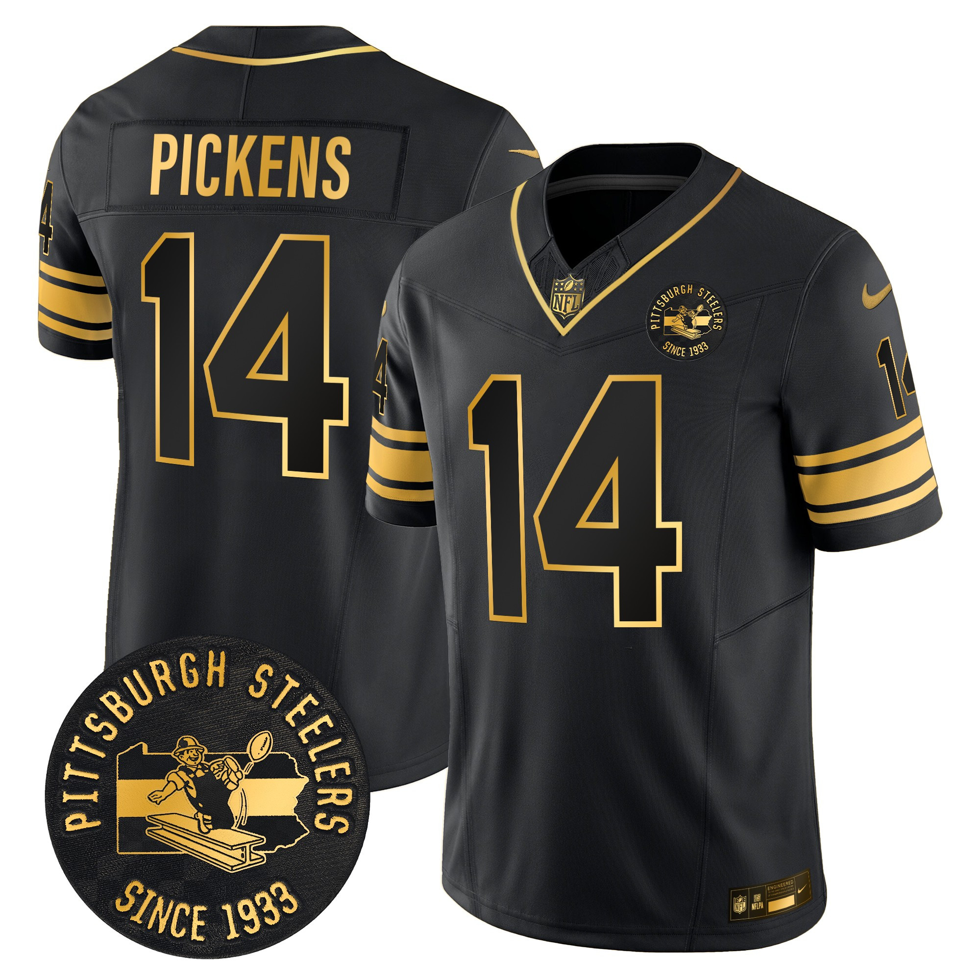 Men's George Pickens Pittsburgh Steelers Throwback 1933 Patch Gold Vapor Limited Black Gold Jersey - All Stitched