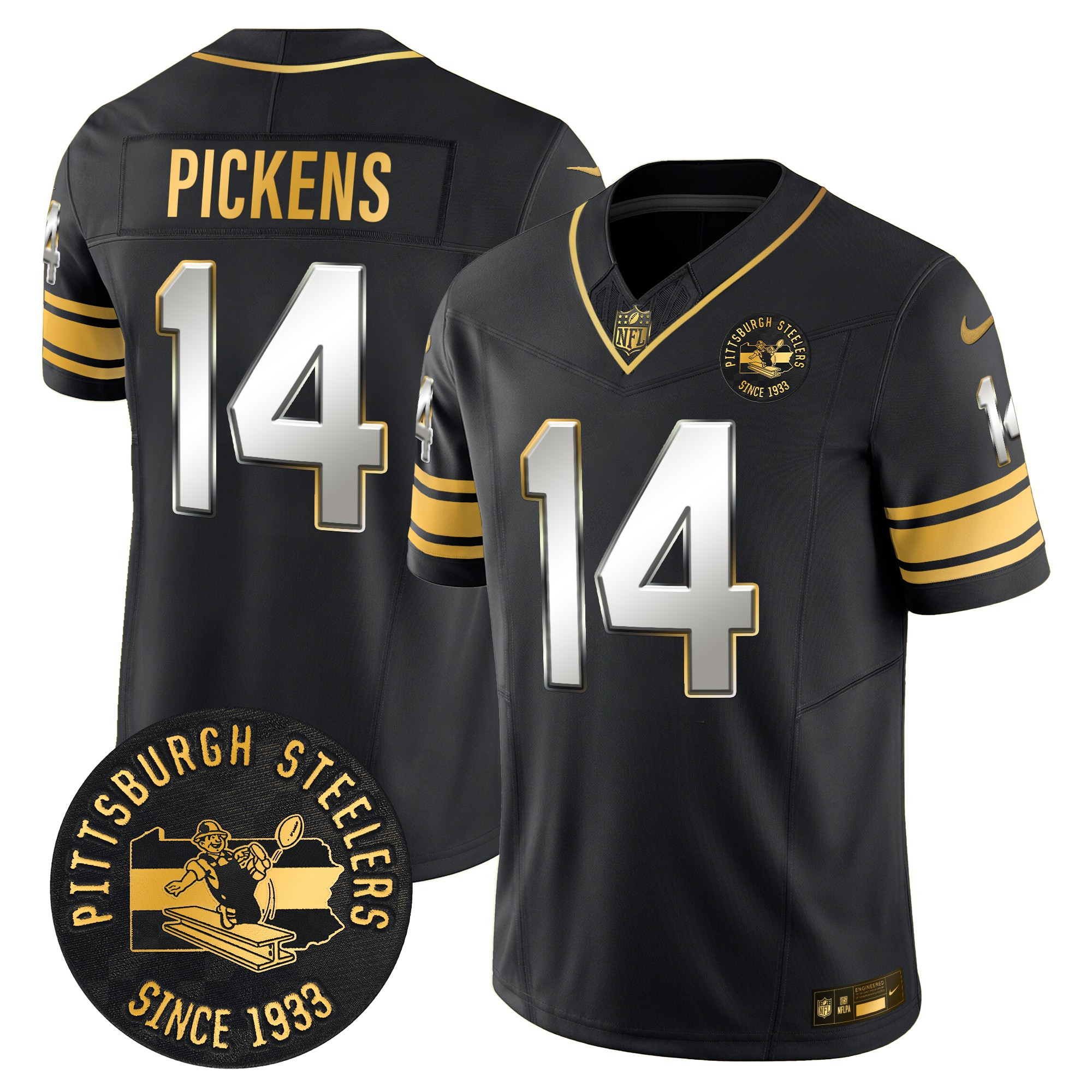 Men's George Pickens Pittsburgh Steelers Throwback 1933 Patch Gold Vapor Limited Black Limited Jersey - All Stitched