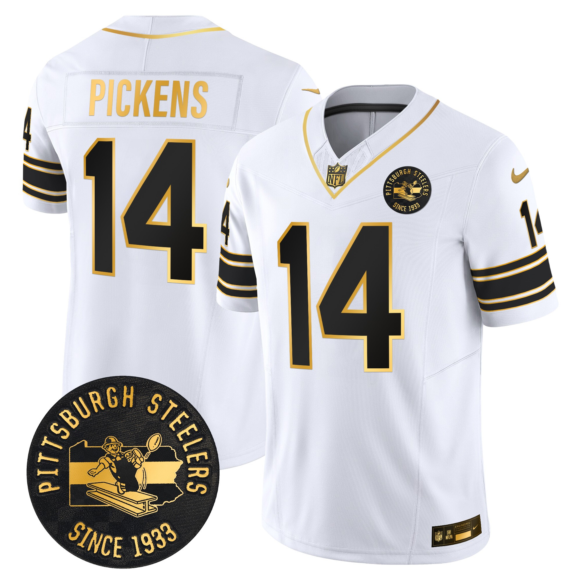 Men's George Pickens Pittsburgh Steelers Throwback 1933 Patch Gold Vapor Limited White Gold Jersey - All Stitched