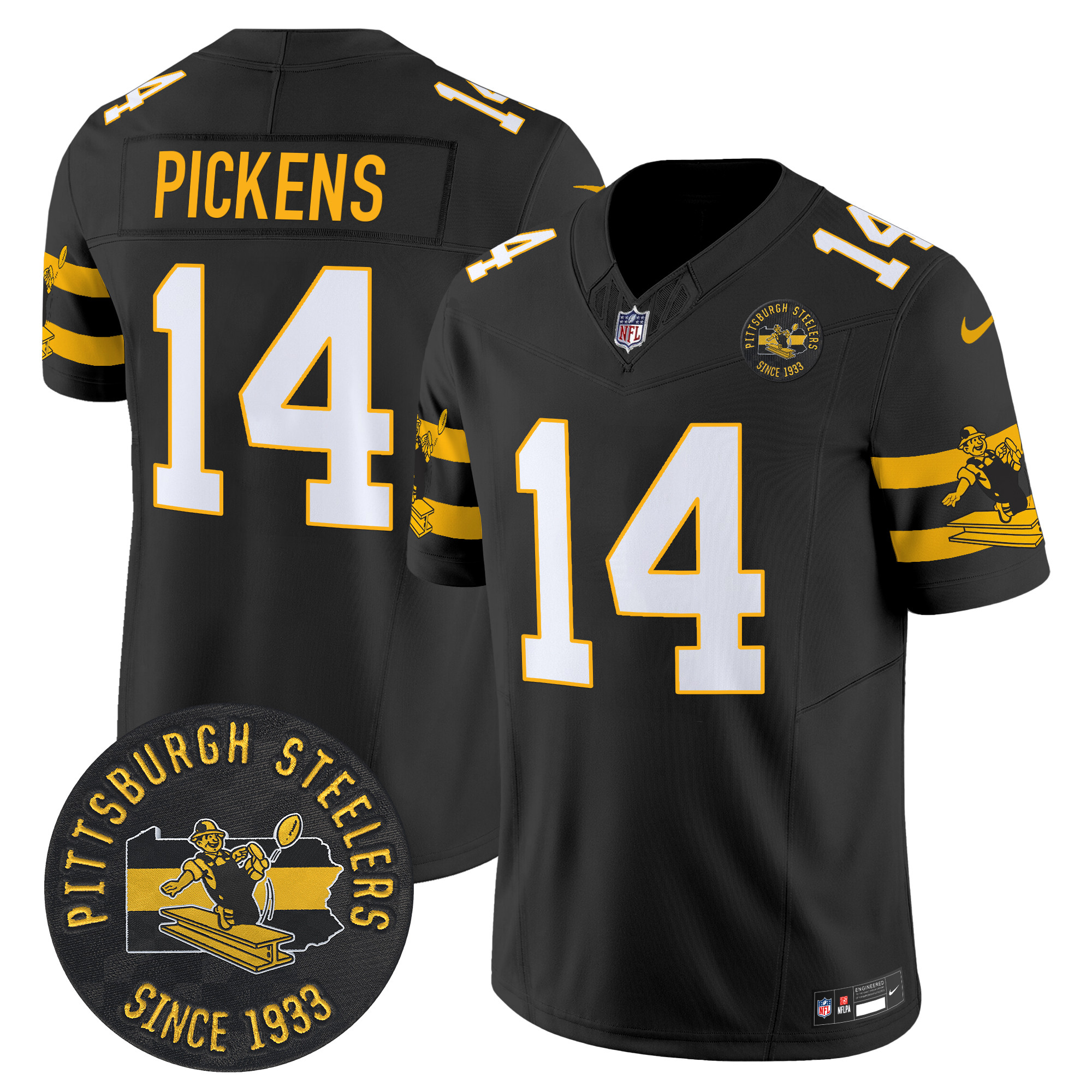 Men's George Pickens Pittsburgh Steelers Throwback 1933 Patch Vapor Limited Black Jersey - All Stitched