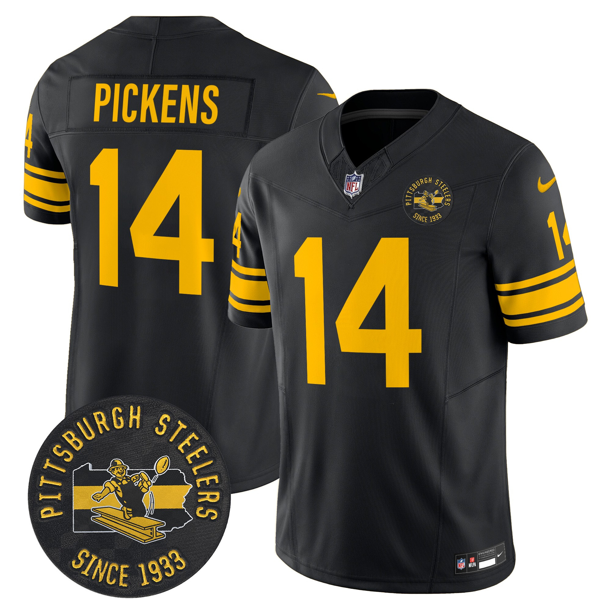 Men's George Pickens Pittsburgh Steelers Throwback 1962 Vapor Limited Black Jersey - All Stitched