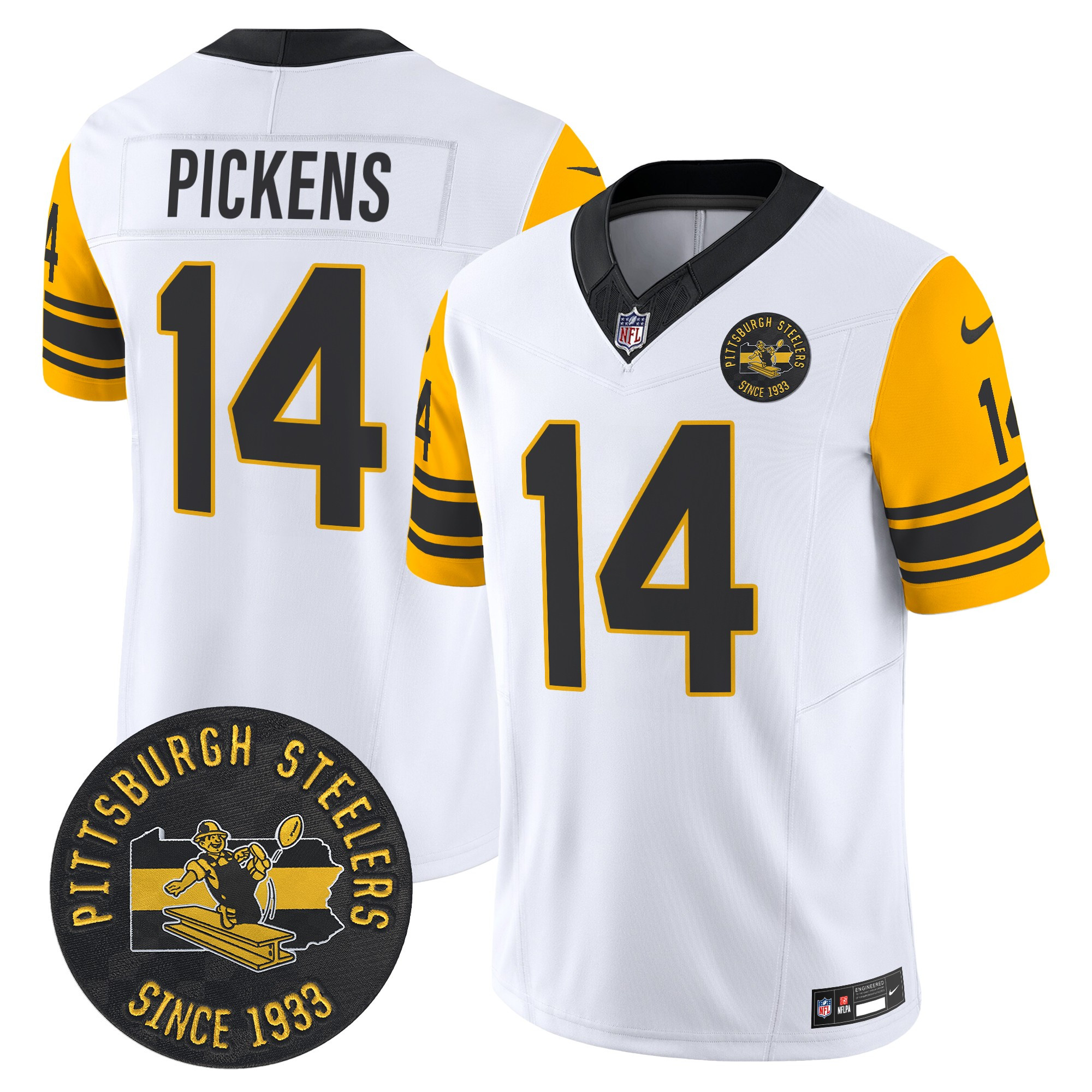 Men's George Pickens Pittsburgh Steelers Throwback 1962 Vapor Limited White Jersey - All Stitched