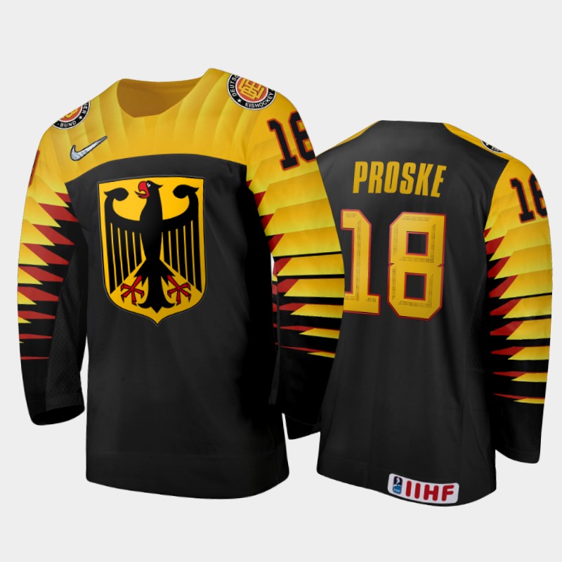 Men's Germany 2021 IIHF U18 World Championship Yannick Proske #18 Away Black Jersey