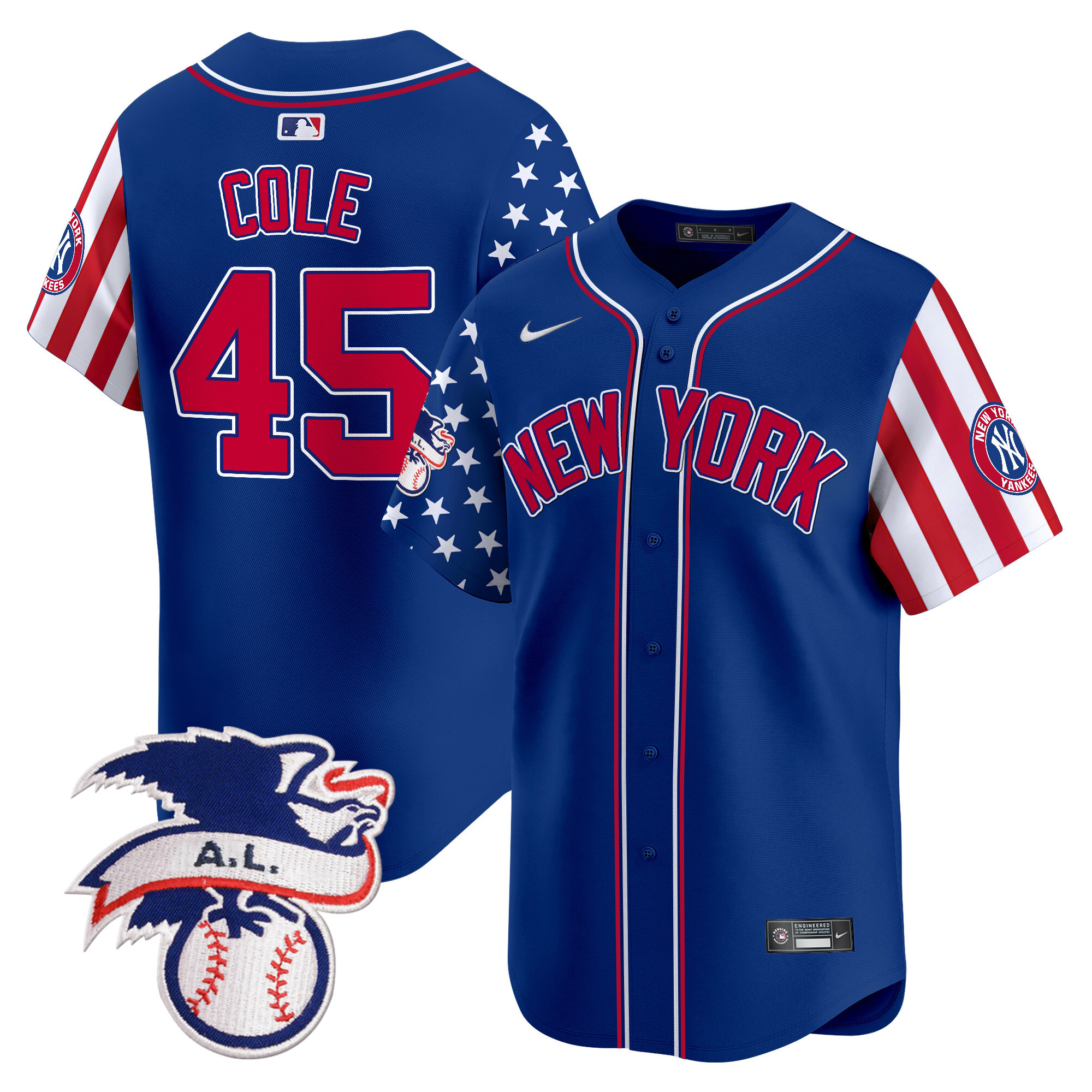 Men's Gerrit Cole New York Yankees 2024 Fourth of July Vapor Premier Limited Royal Jersey V6 - All Stitched