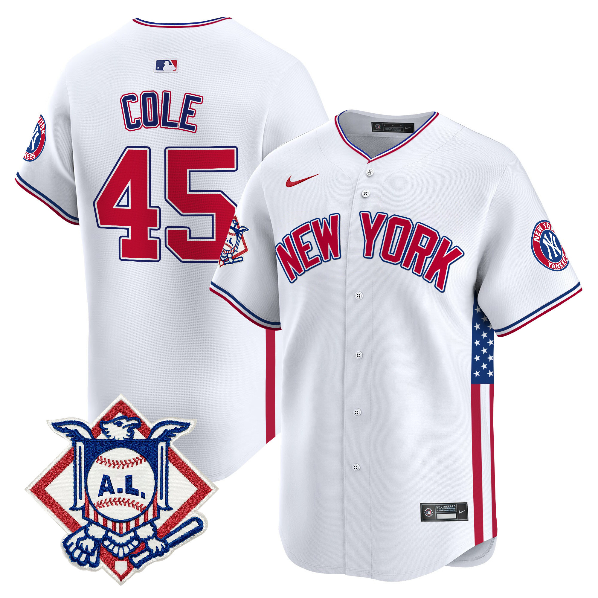 Men's Gerrit Cole New York Yankees 2024 Fourth of July Vapor Premier Limited White Jersey V8 - All Stitched