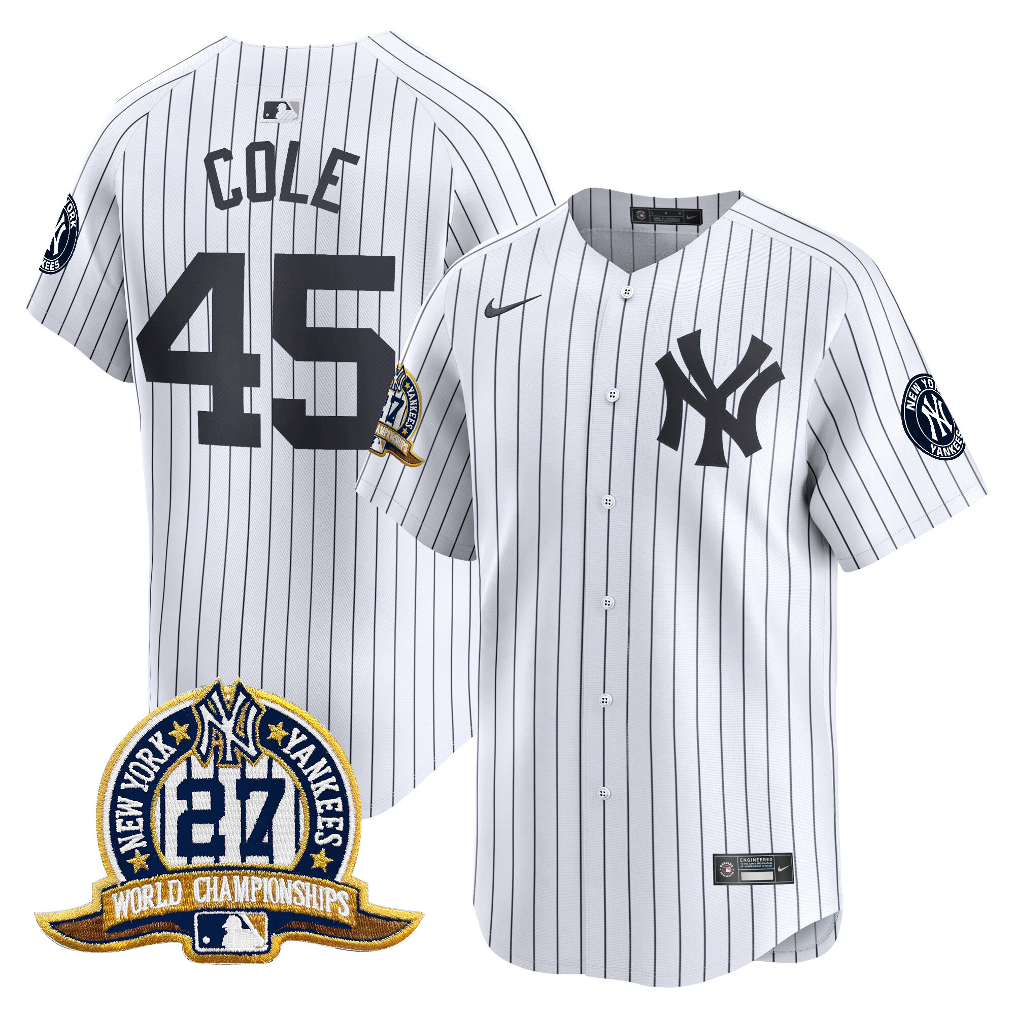 Men's Gerrit Cole New York Yankees 27 Time Champions Patch Vapor Premier Limited White Jersey - All Stitched