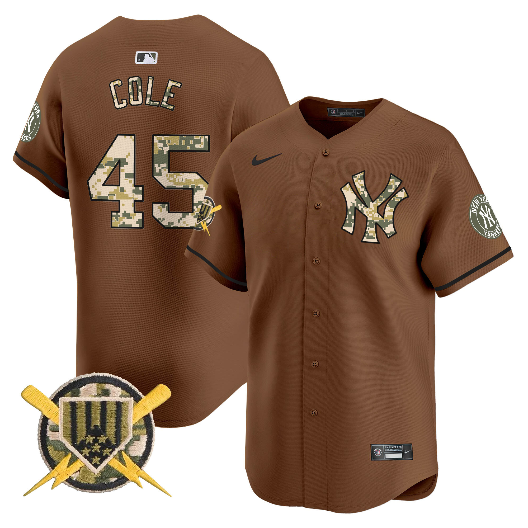Men's Gerrit Cole New York Yankees Armed Forces Day Vapor Premier Limited Brown Jersey - All Stitched