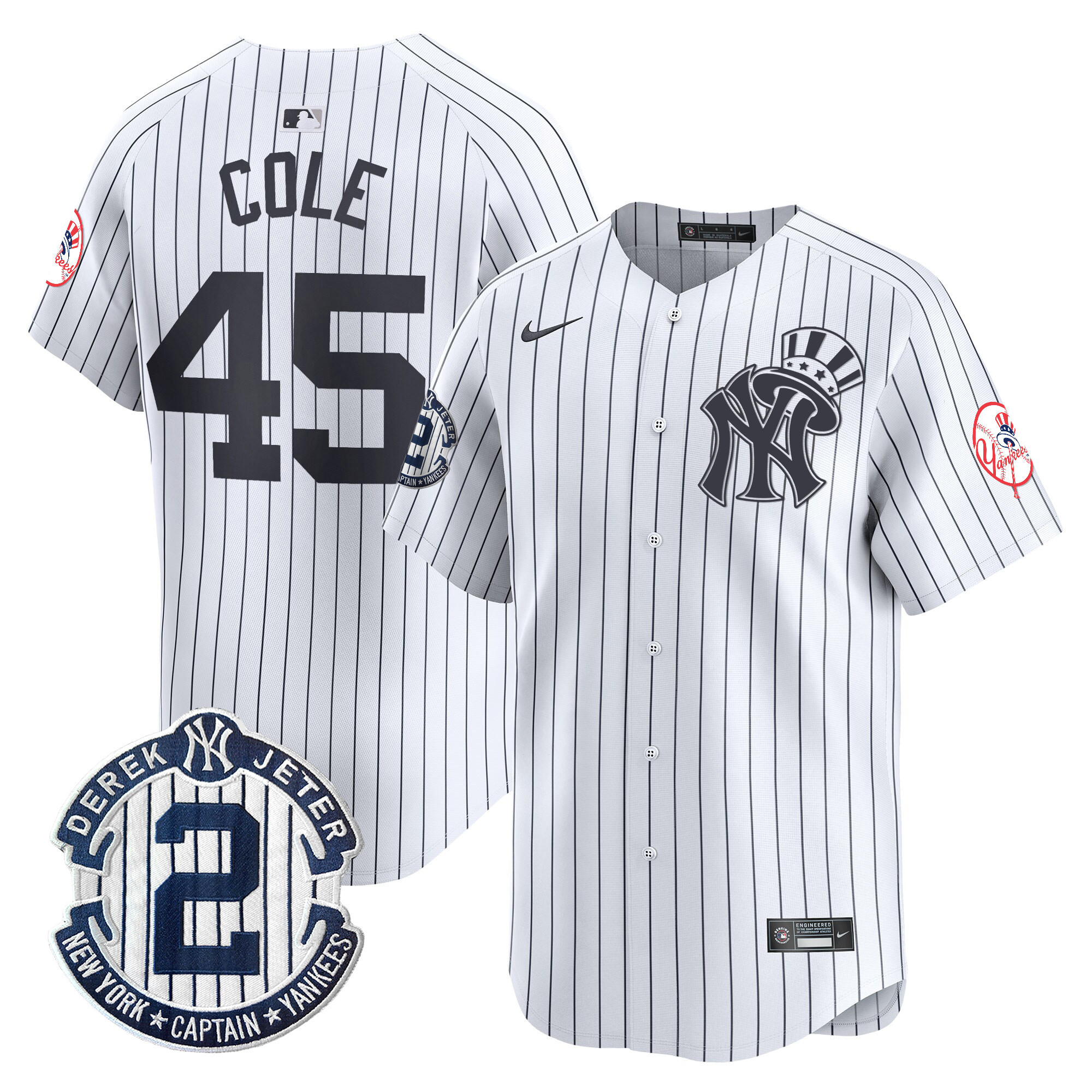 Men's Gerrit Cole New York Yankees Derek Jeter Patch Vapor Premier Limited White Jersey V2 - All Stitched