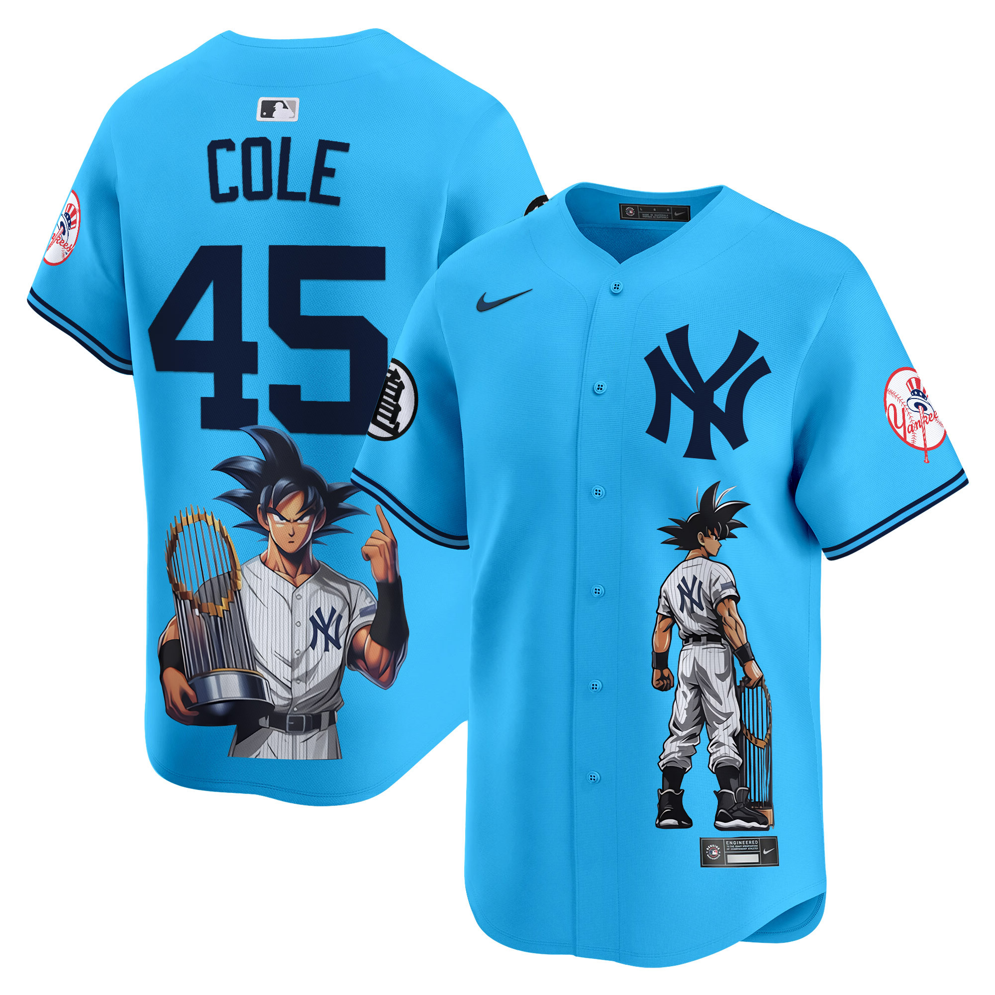 Men's Gerrit Cole New York Yankees Dragon Ball Son Goku Vapor Premier Limited Light Blue Jersey - Printed