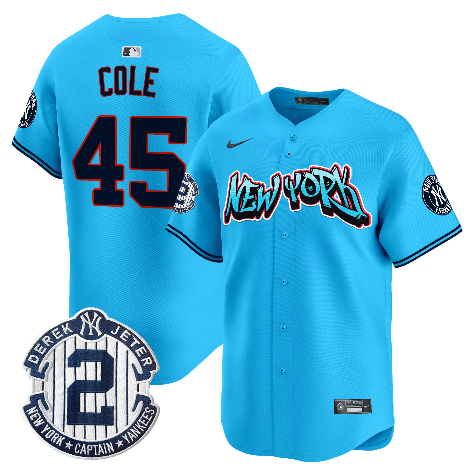 Men's Gerrit Cole New York Yankees Graffiti Vapor Premier Limited Light Blue Jersey - All Stitched