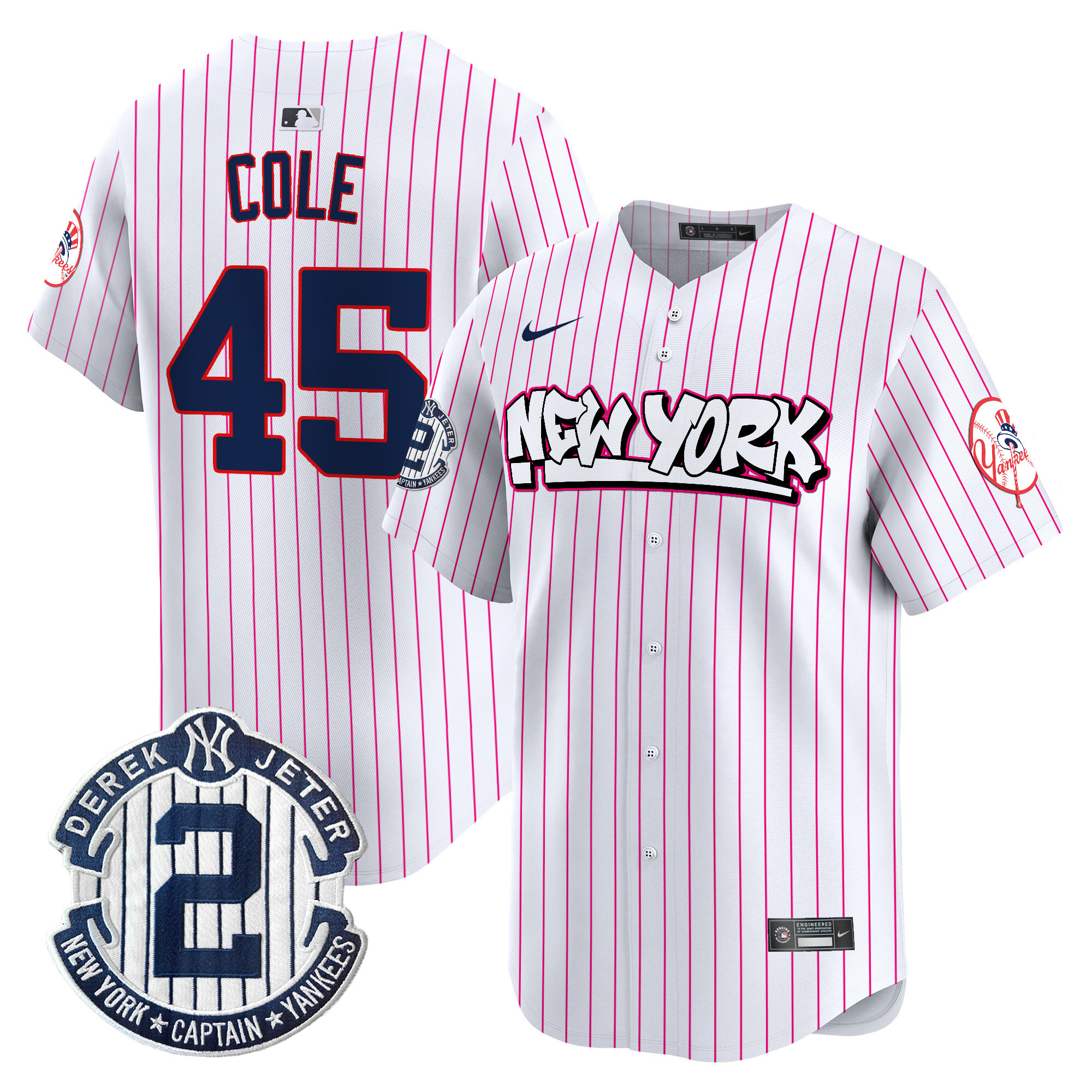Men's Gerrit Cole New York Yankees Graffiti Vapor Premier Limited Pink Stripe Jersey V2 - All Stitched