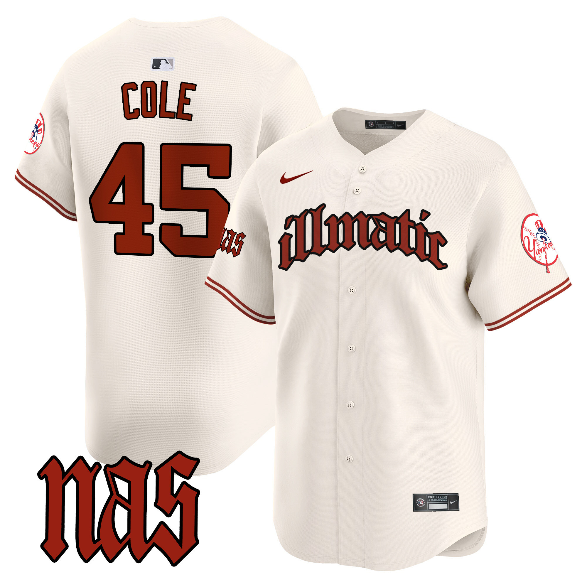 Men's Gerrit Cole New York Yankees Nas Illmatic Vapor Premier Limited Cream Jersey - All Stitched