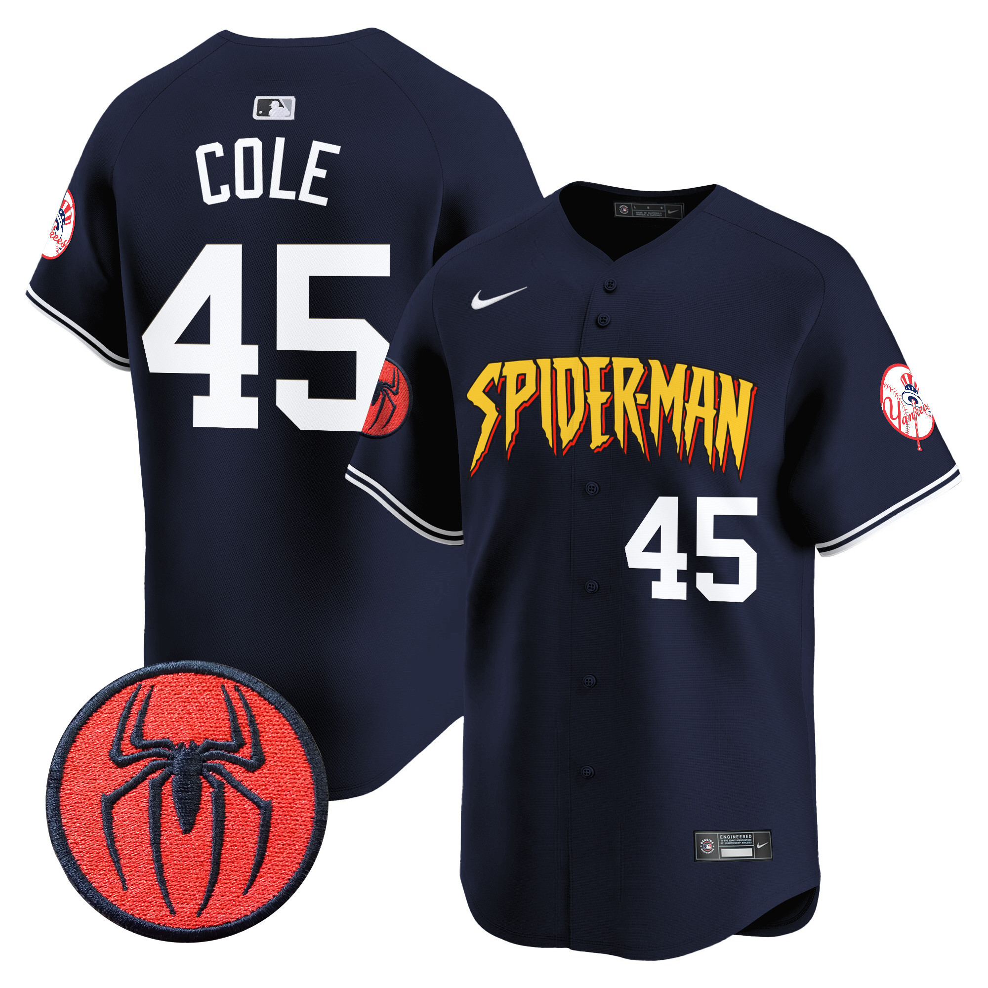 Men's Gerrit Cole New York Yankees Spider-Man Vapor Premier Limited Alternate Jersey - All Stitched