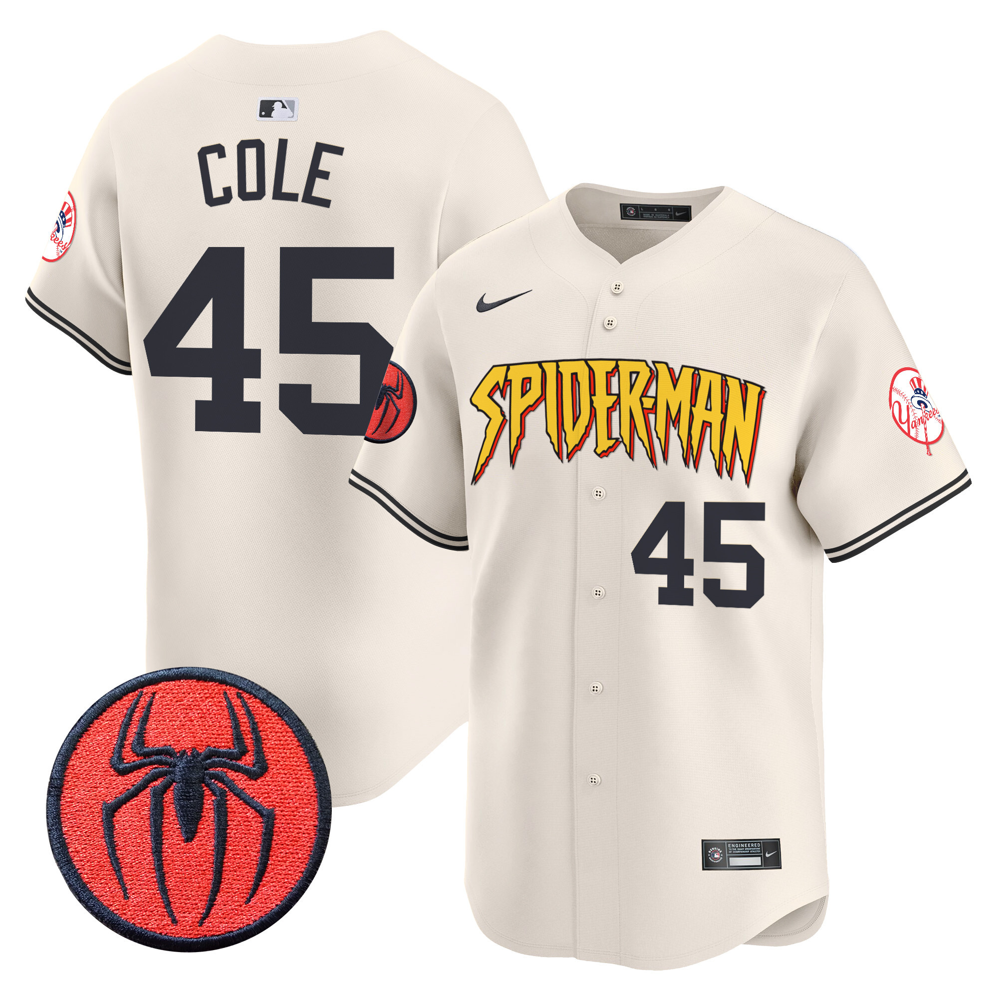 Men's Gerrit Cole New York Yankees Spider-Man Vapor Premier Limited Cream Jersey - All Stitched