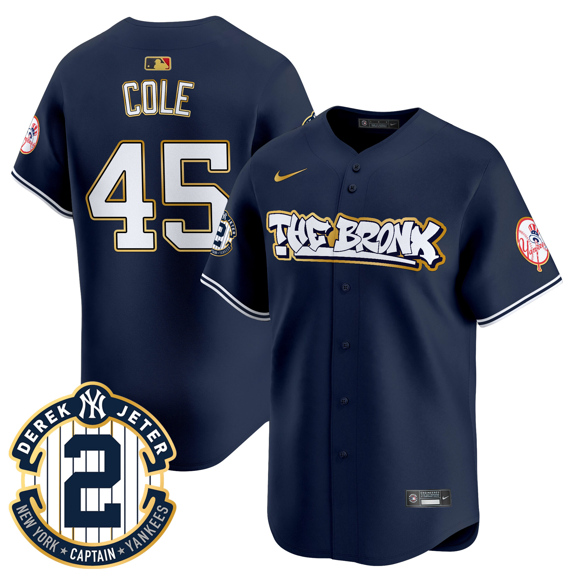 Men's Gerrit Cole New York Yankees The Bronx Graffiti Gold Trim Vapor Premier Limited Navy Jersey - All Stitched