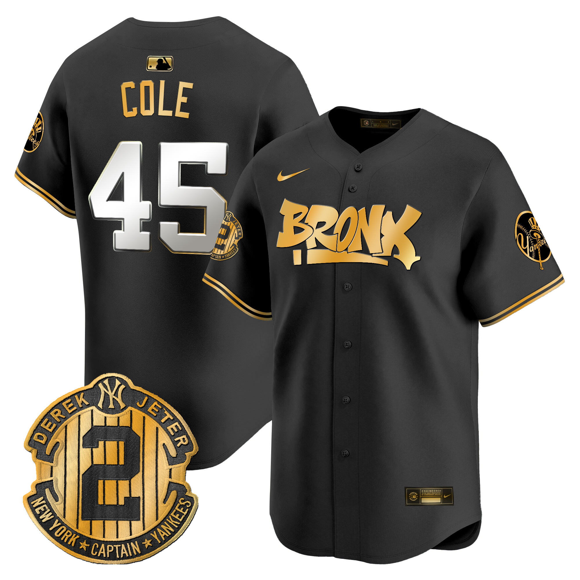 Men's Gerrit Cole New York Yankees The Bronx Graffiti Vapor Premier Limited Black gold Jersey V6 - All Stitched