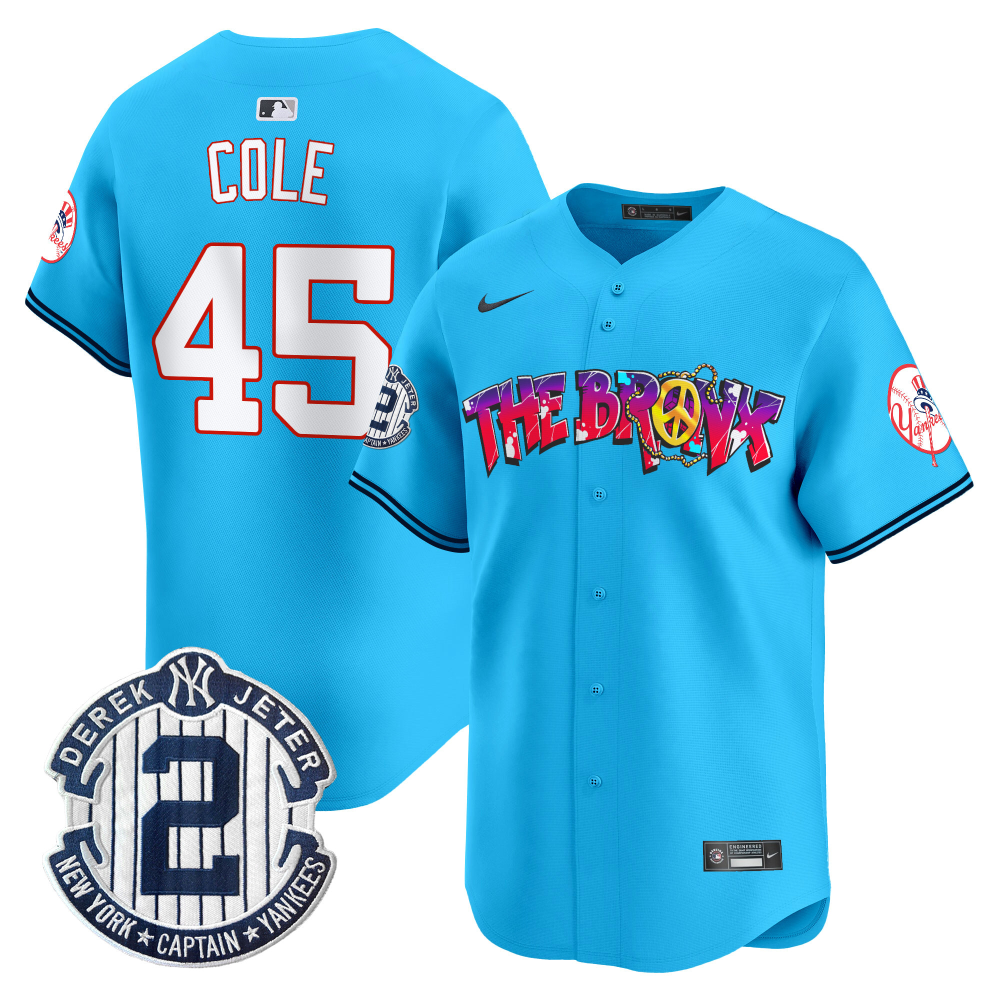 Men's Gerrit Cole New York Yankees The Bronx Graffiti Vapor Premier Limited Light Blue Jersey V7 - All Stitched
