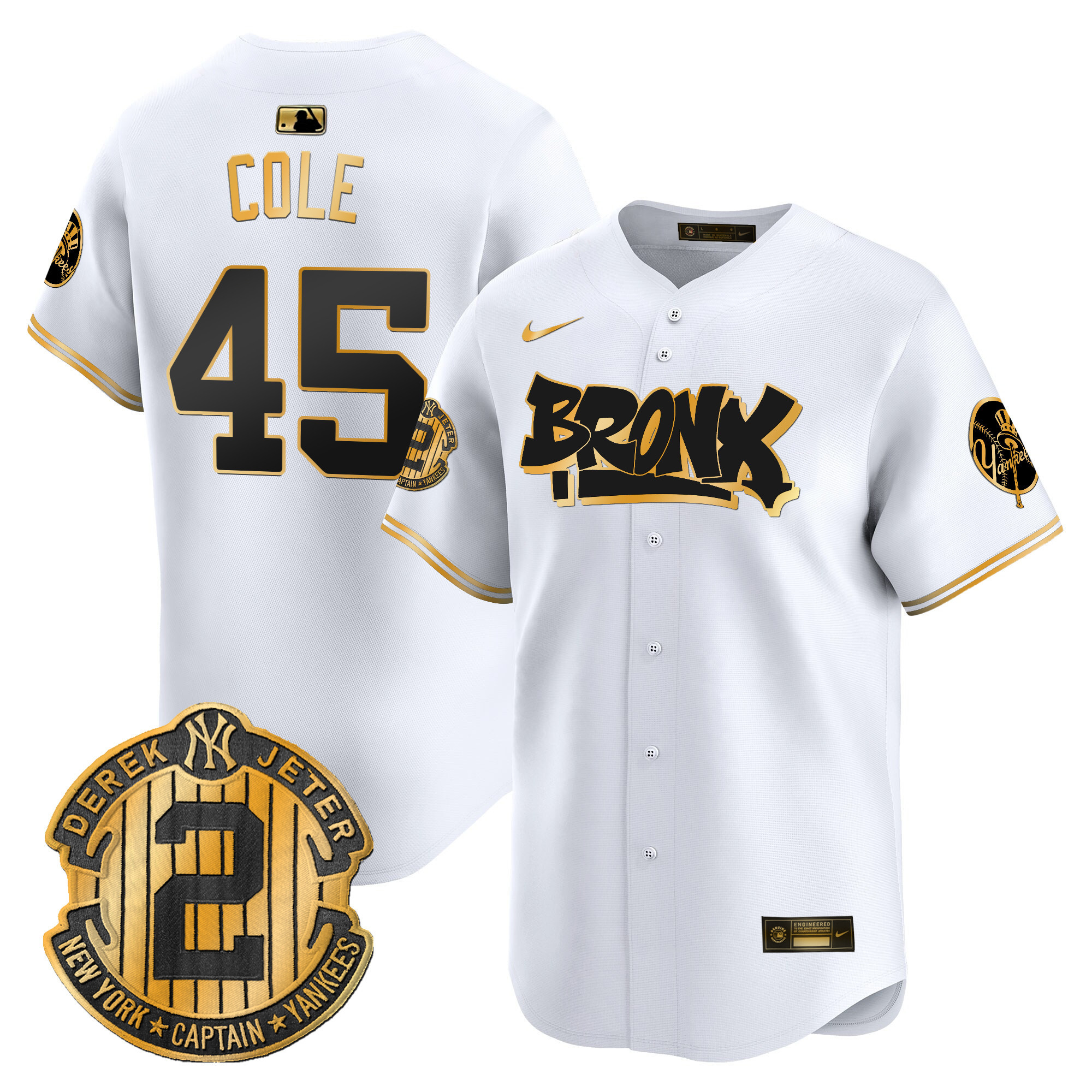Men's Gerrit Cole New York Yankees The Bronx Graffiti Vapor Premier Limited White Gold Jersey V6 - All Stitched