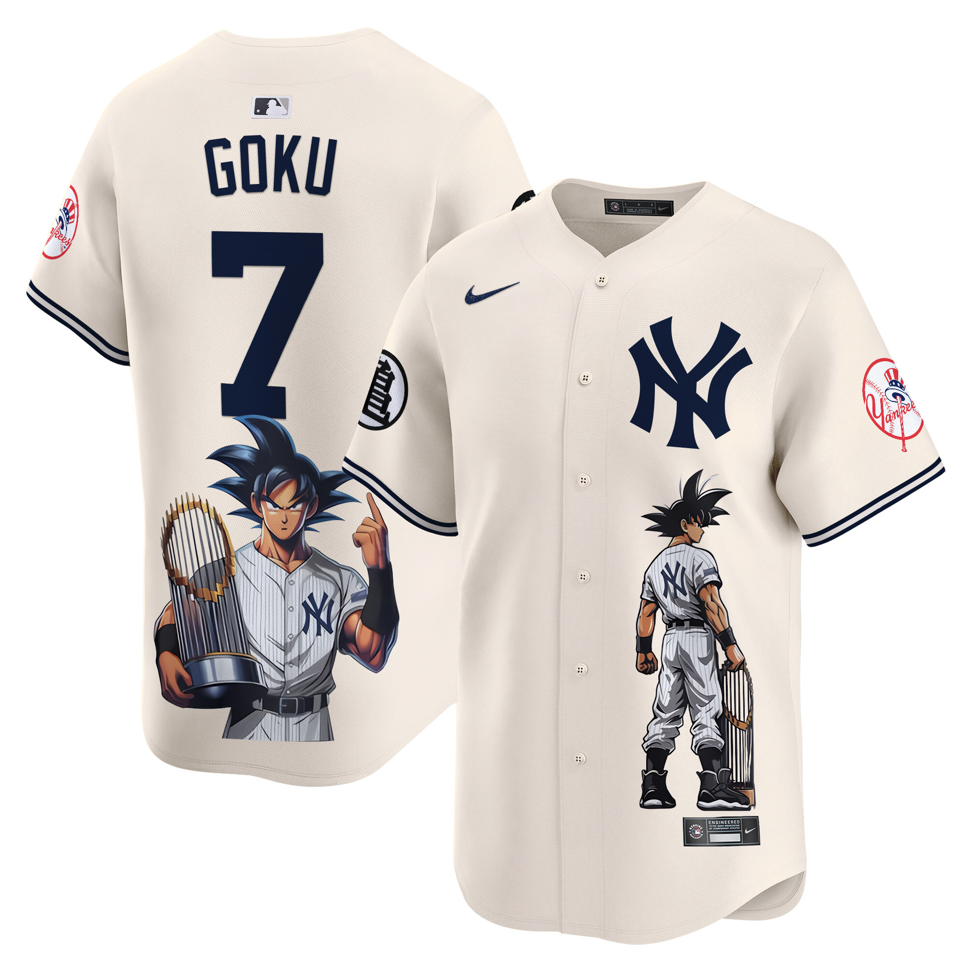 Men's Goku New York Yankees Dragon Ball Son Goku Vapor Premier Limited Cream Jersey - Printed