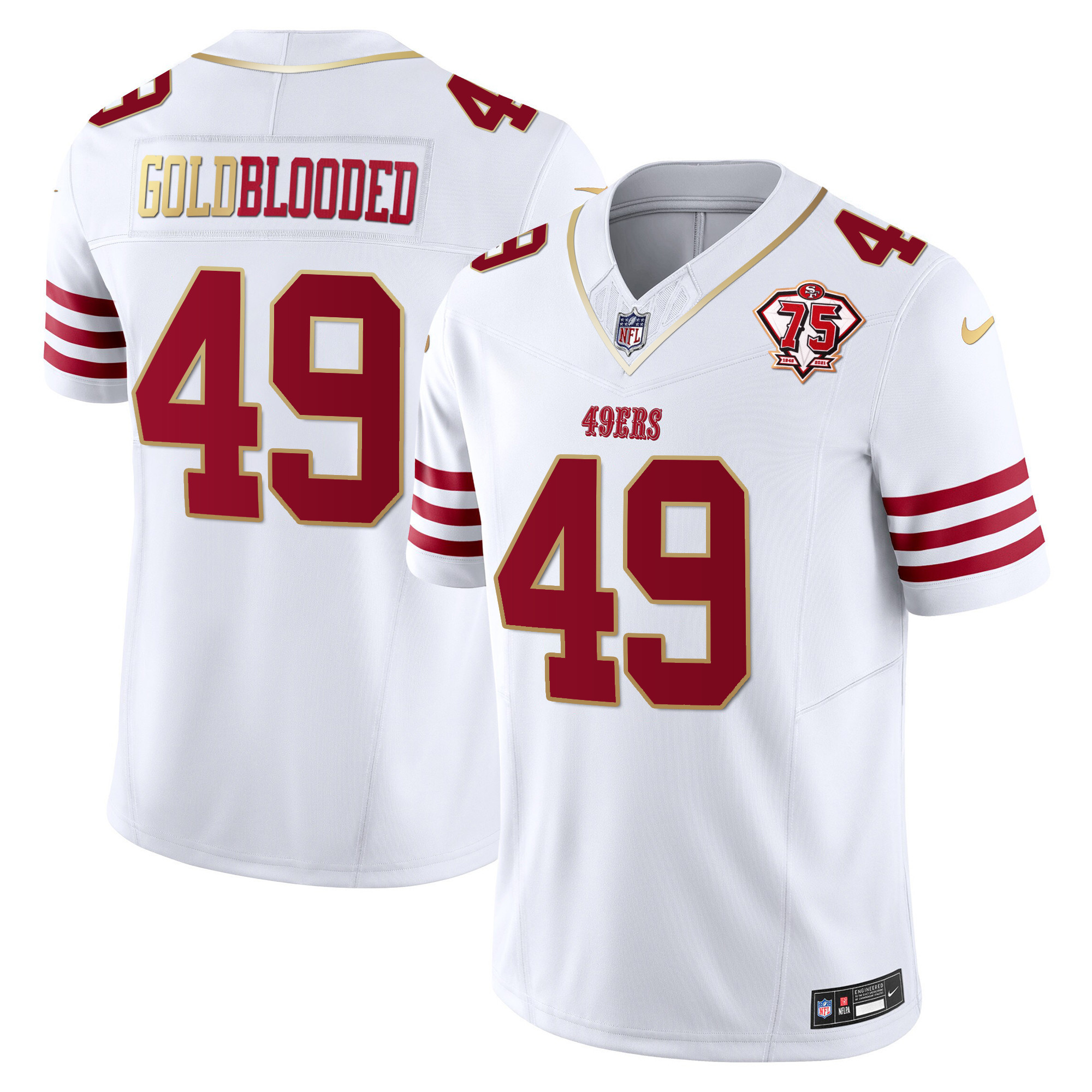 Men's Gold Blooded San Francisco 49ers 2023 Vapor Gold Trim Limited White Gold Jersey - All Stitched
