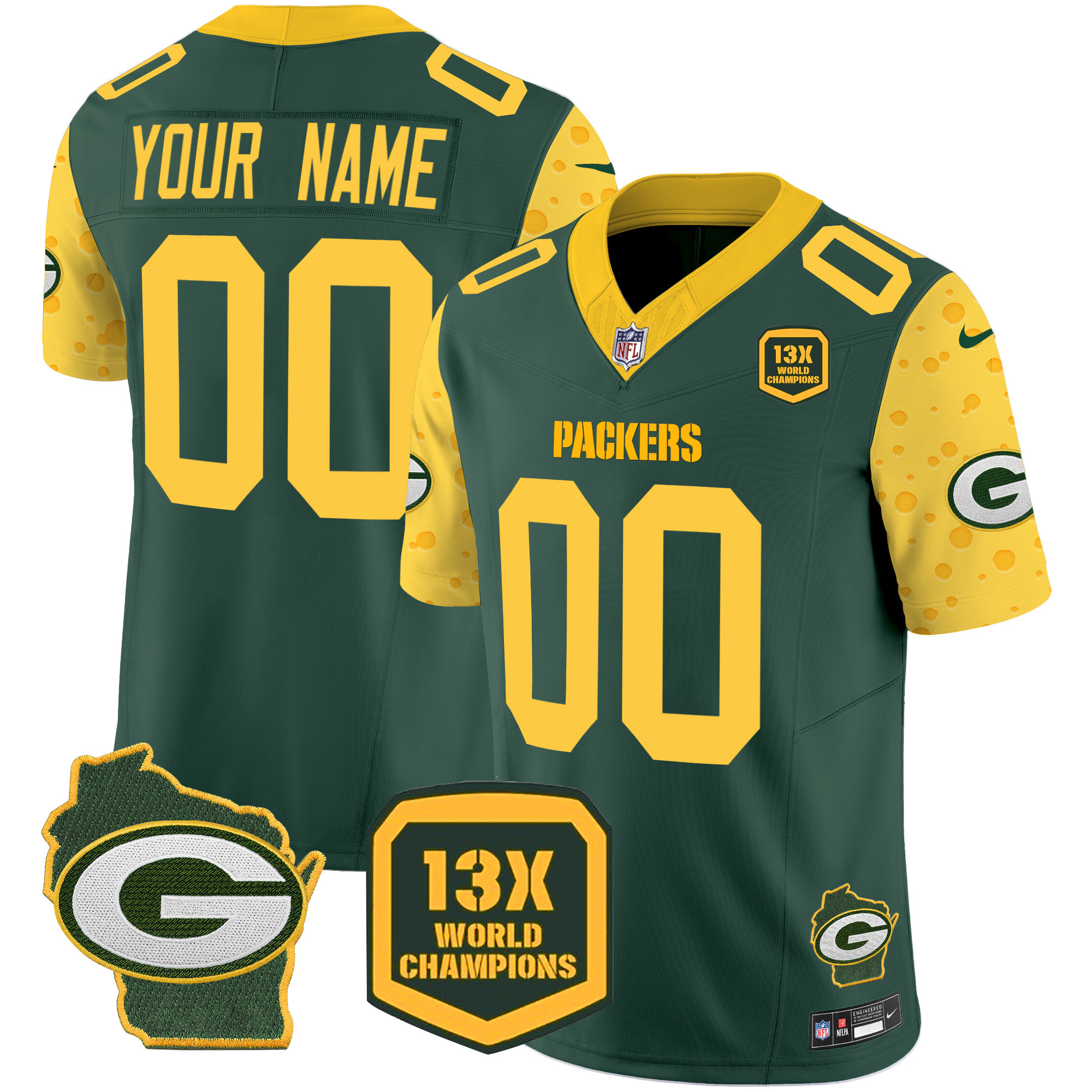 Men's Green Bay Packers Cheese Vapor Limited Custom Green Jersey – All Stitched