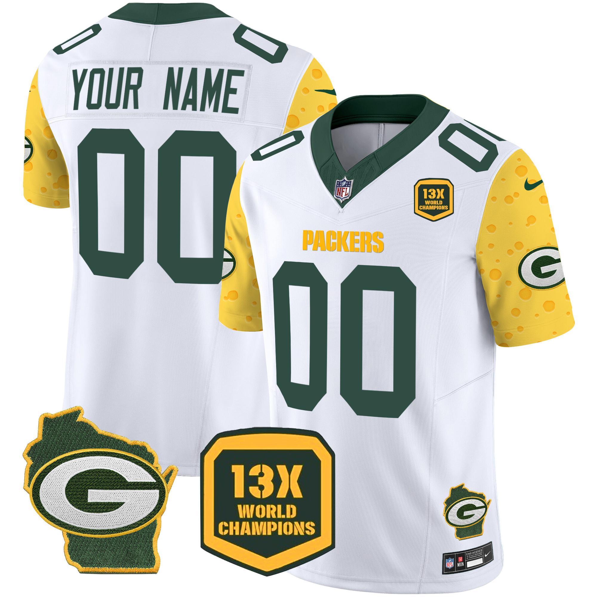 Men's Green Bay Packers Cheese Vapor Limited Custom White Jersey – All Stitched
