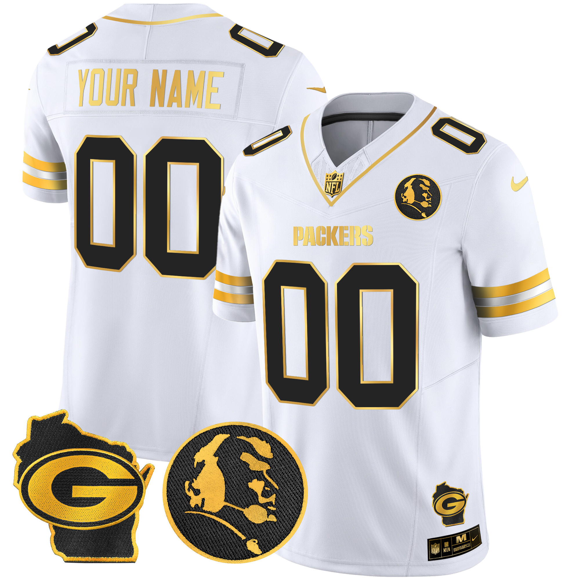 Men's Green Bay Packers John Madden & Home Patch Gold Vapor Limited Custom White Gold Jersey - All Stitched