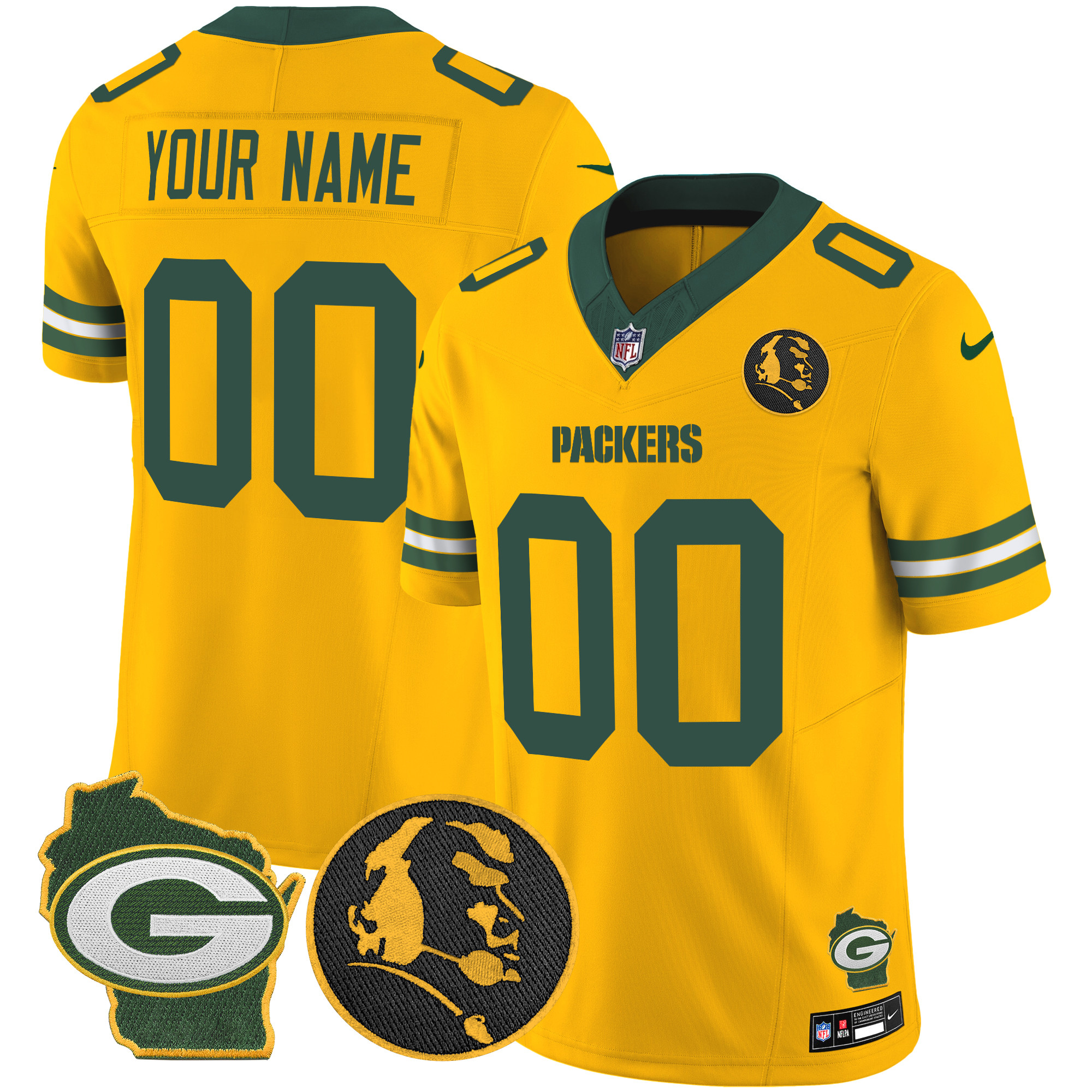 Men's Green Bay Packers John Madden & Home Patch Vapor Limited Custom Gold Jersey - All Stitched