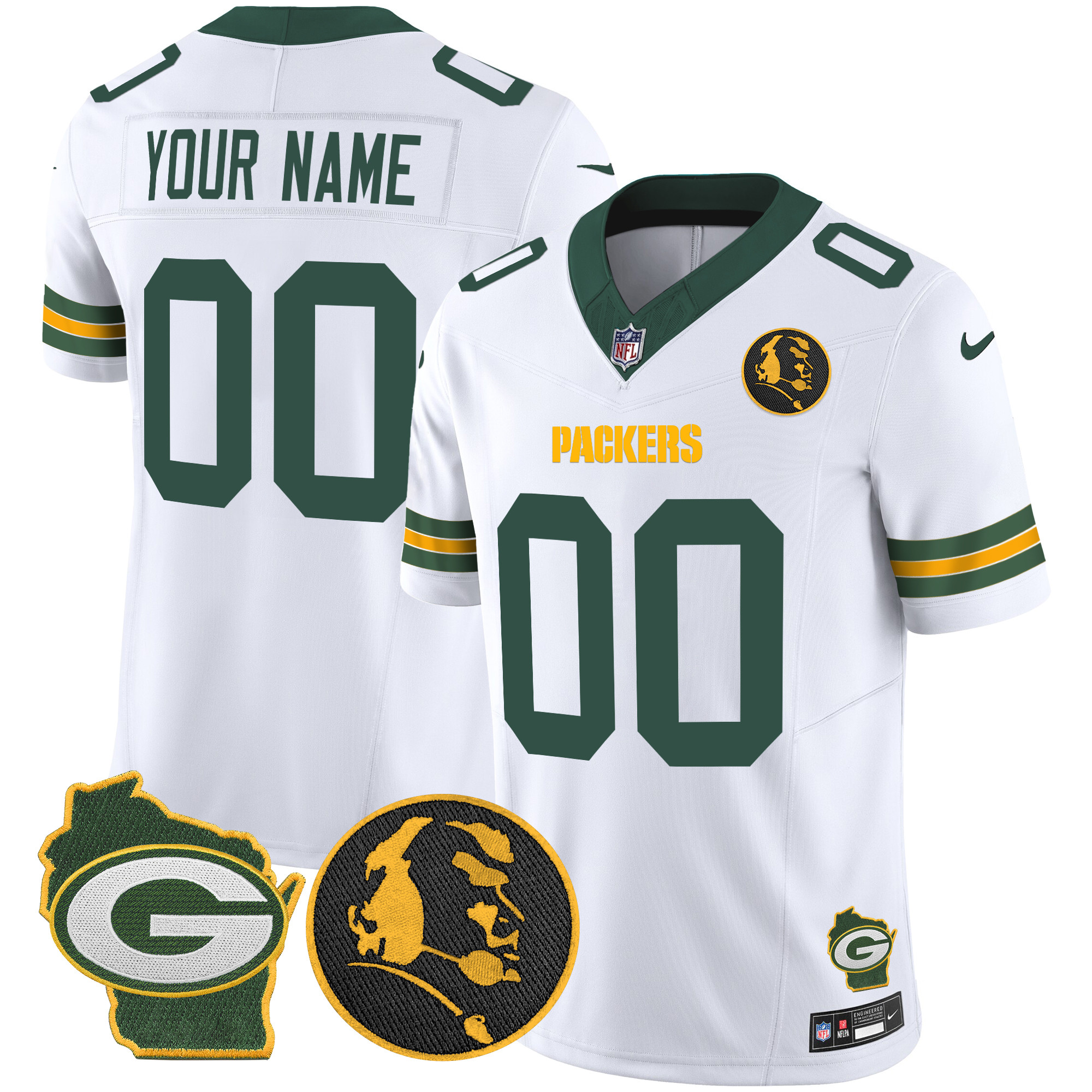 Men's Green Bay Packers John Madden & Home Patch Vapor Limited Custom White Jersey - All Stitched