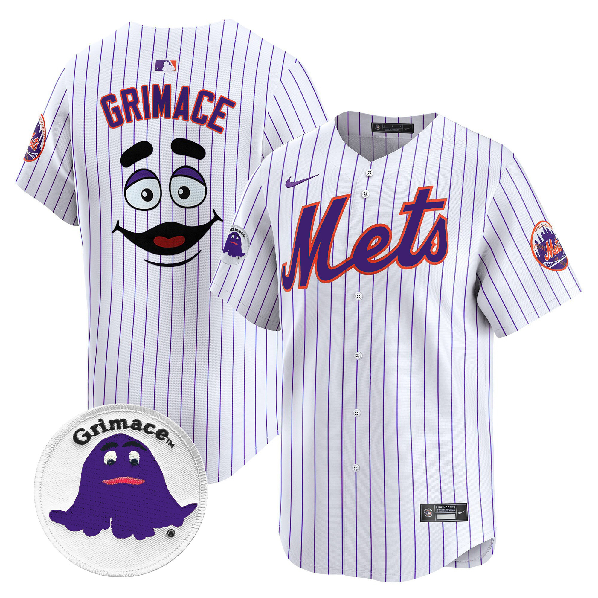 Men's Grimace New York Mets Grimace Vapor Premier Limited Pinstripe Jersey - All Stitched