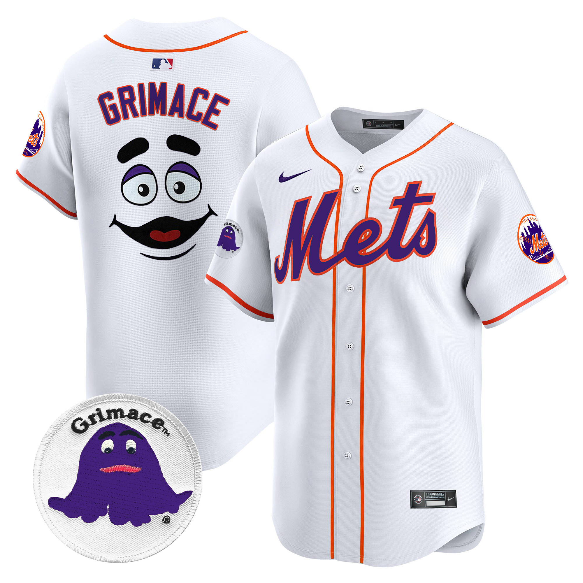Men's Grimace New York Mets Grimace Vapor Premier Limited White Jersey - All Stitched