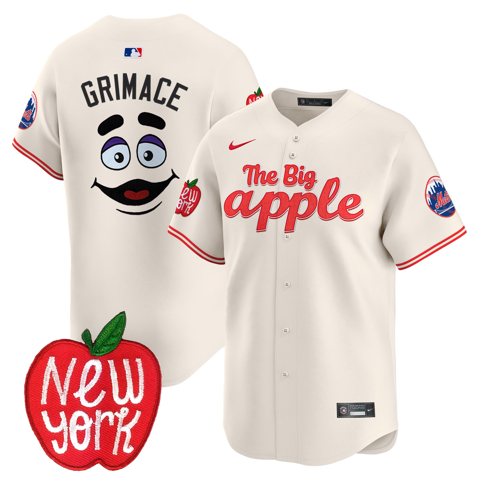 Men's Grimace New York Mets The Big Apple Vapor Premier Limited Cream Jersey - All Stitched