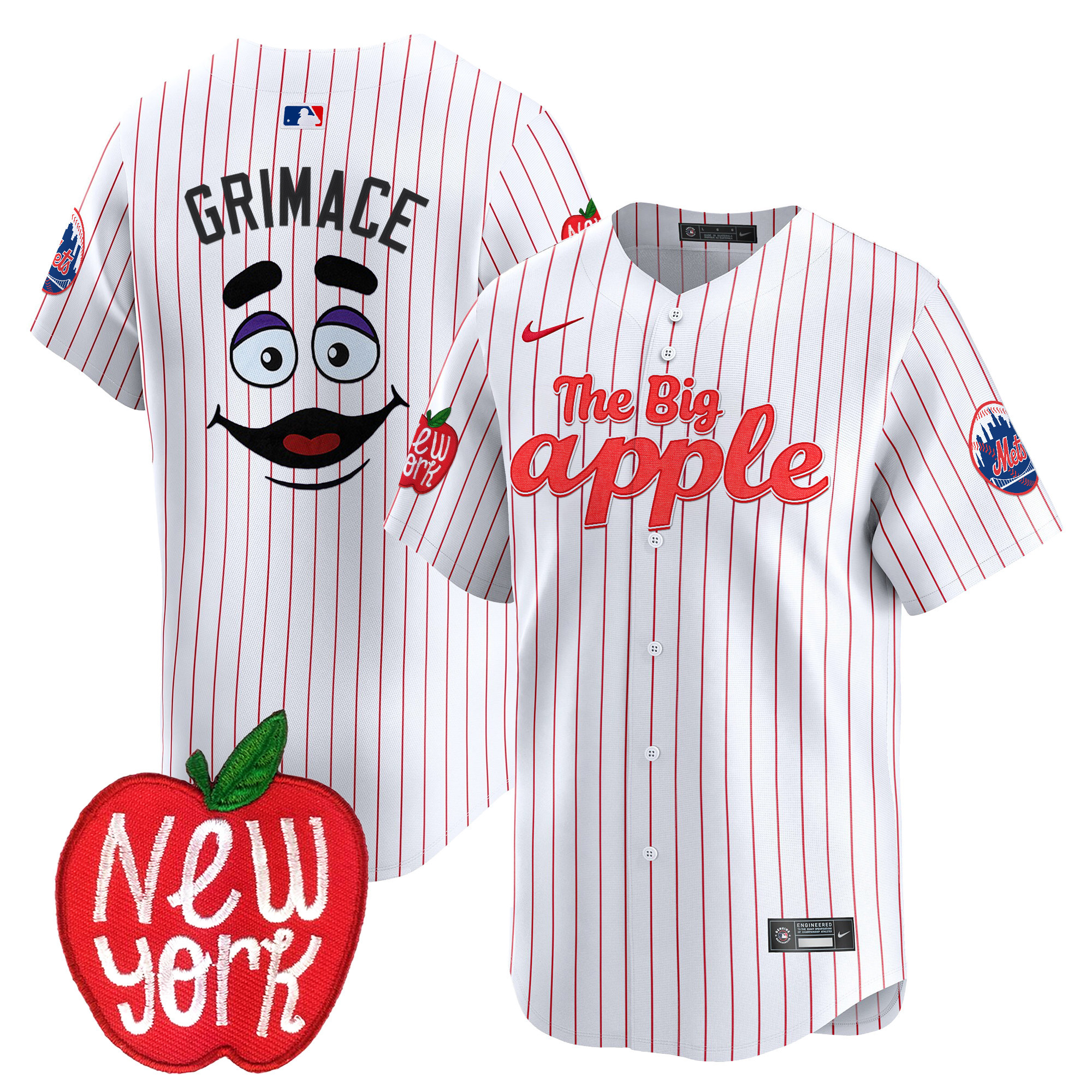 Men's Grimace New York Mets The Big Apple Vapor Premier Limited Pinstripe Jersey - All Stitched