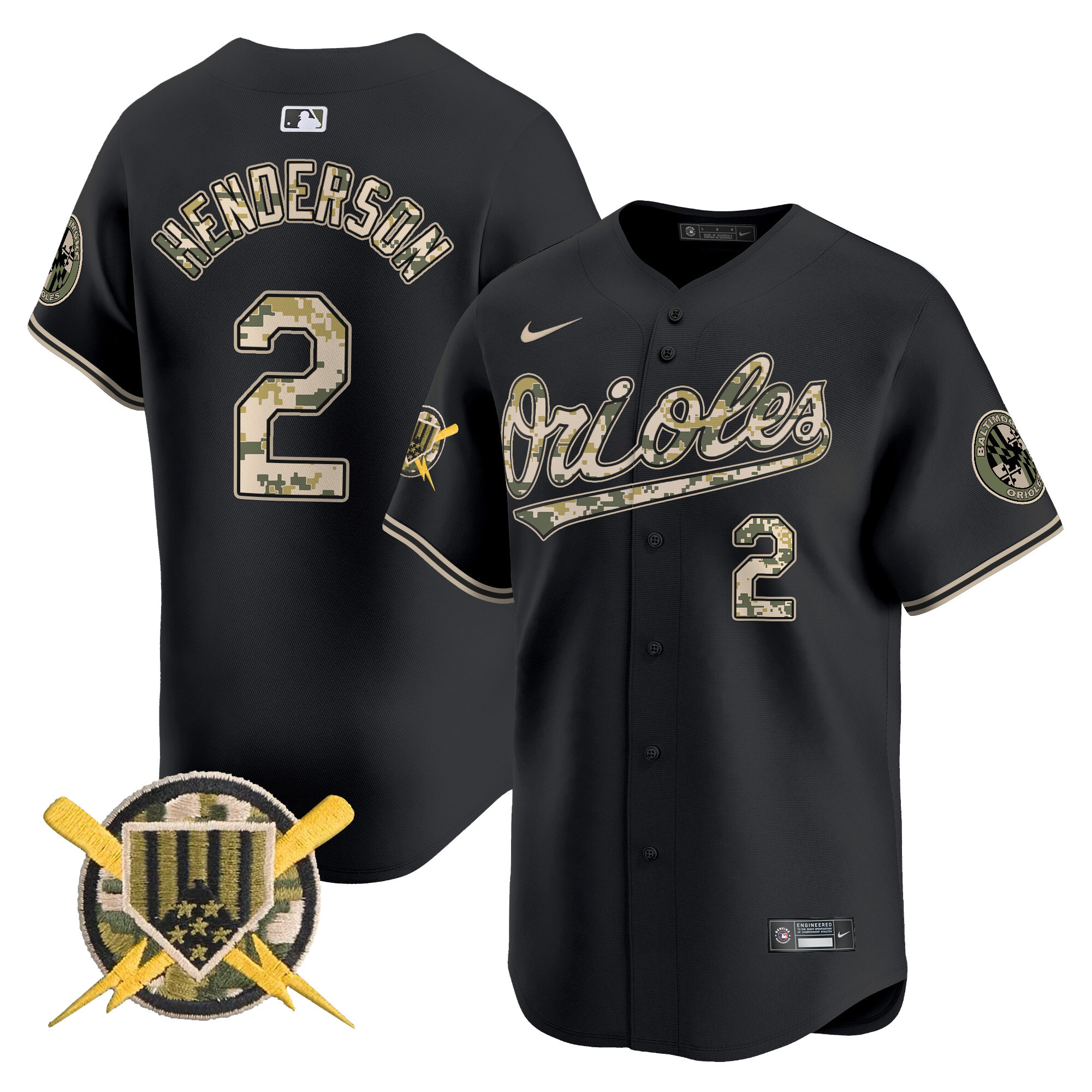 Men's Gunnar Henderson Baltimore Orioles Armed Forces Day Vapor Premier Limited Black Jersey - All Stitched