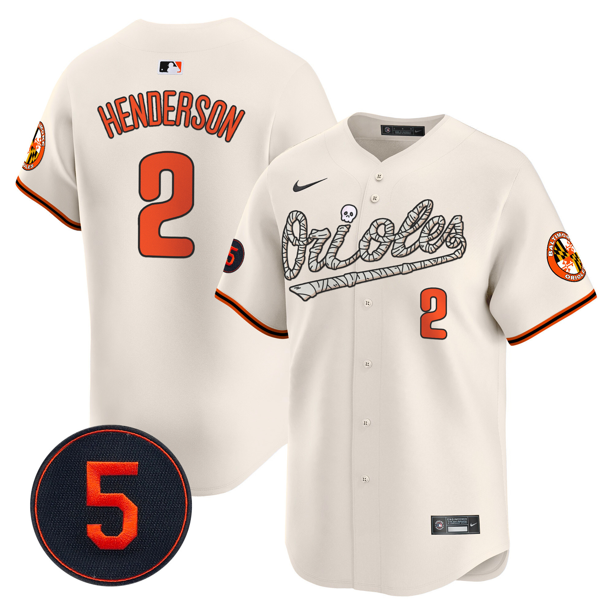 Men's Gunnar Henderson Baltimore Orioles Halloween Vapor Premier Limited Cream Jersey - All Stitched