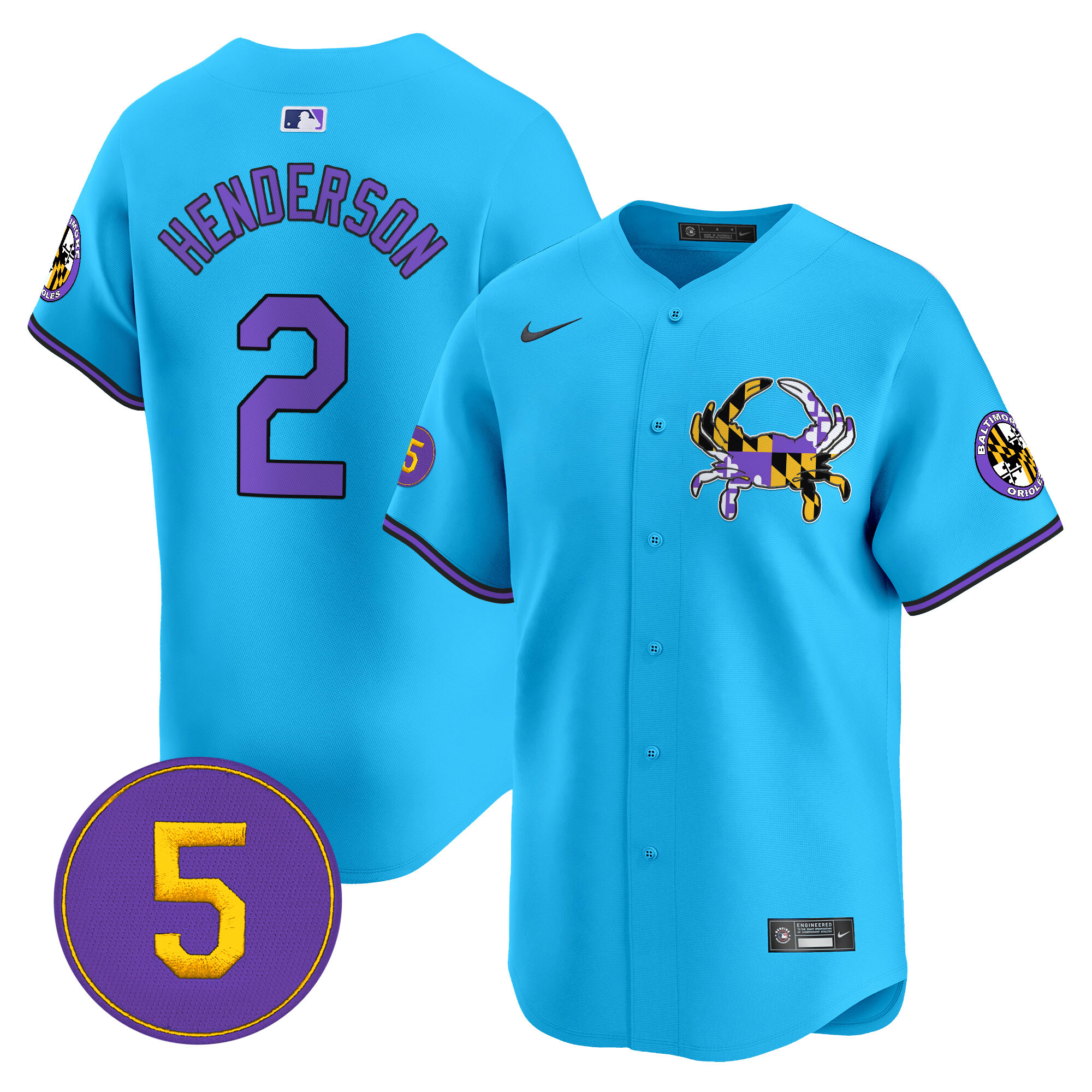 Men's Gunnar Henderson Baltimore Orioles Purple Vapor Premier Limited Light Blue Jersey - All Stitched