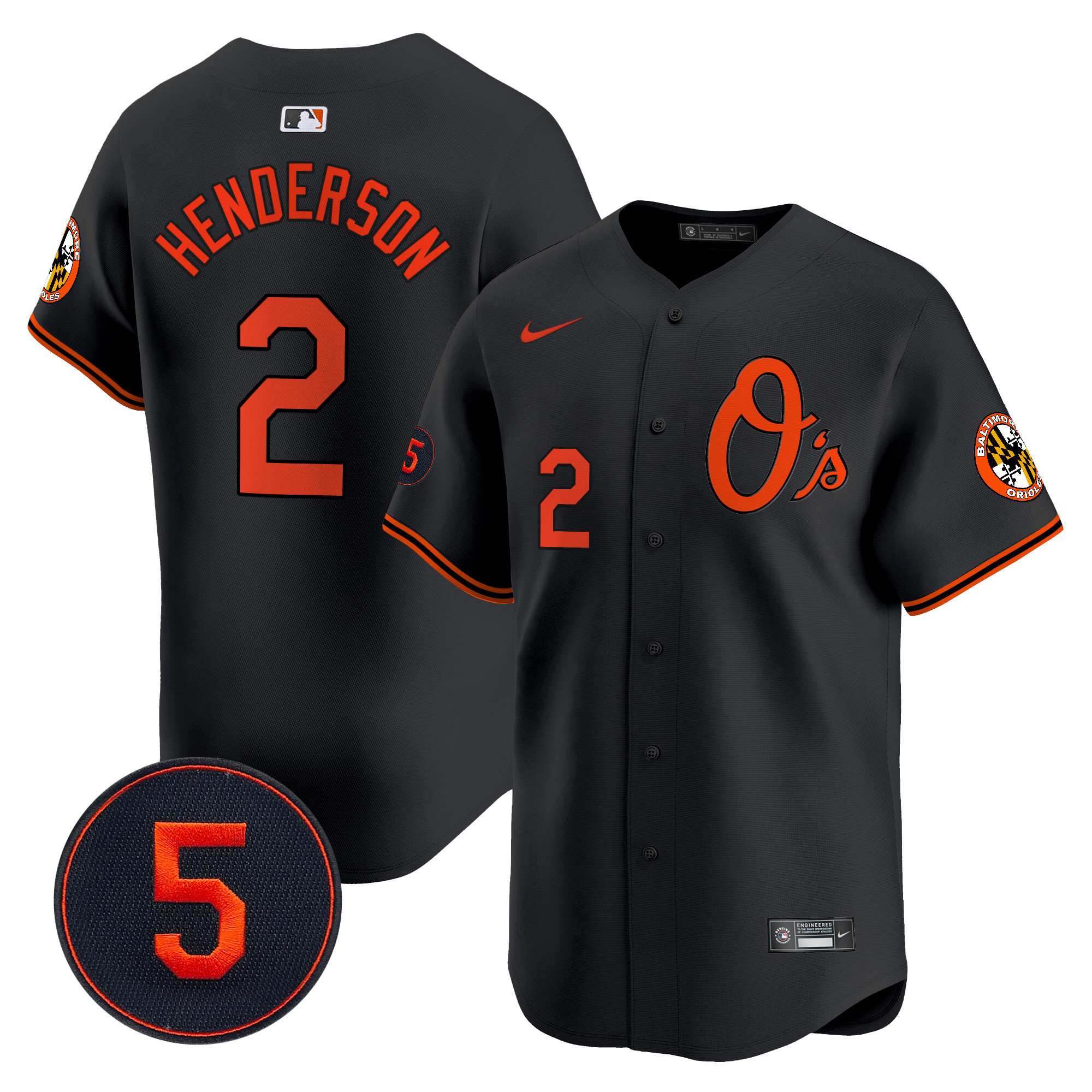 Men's Gunnar Henderson Baltimore Orioles Robinson Patch Vapor Premier Limited Black Jersey V4 - All Stitched