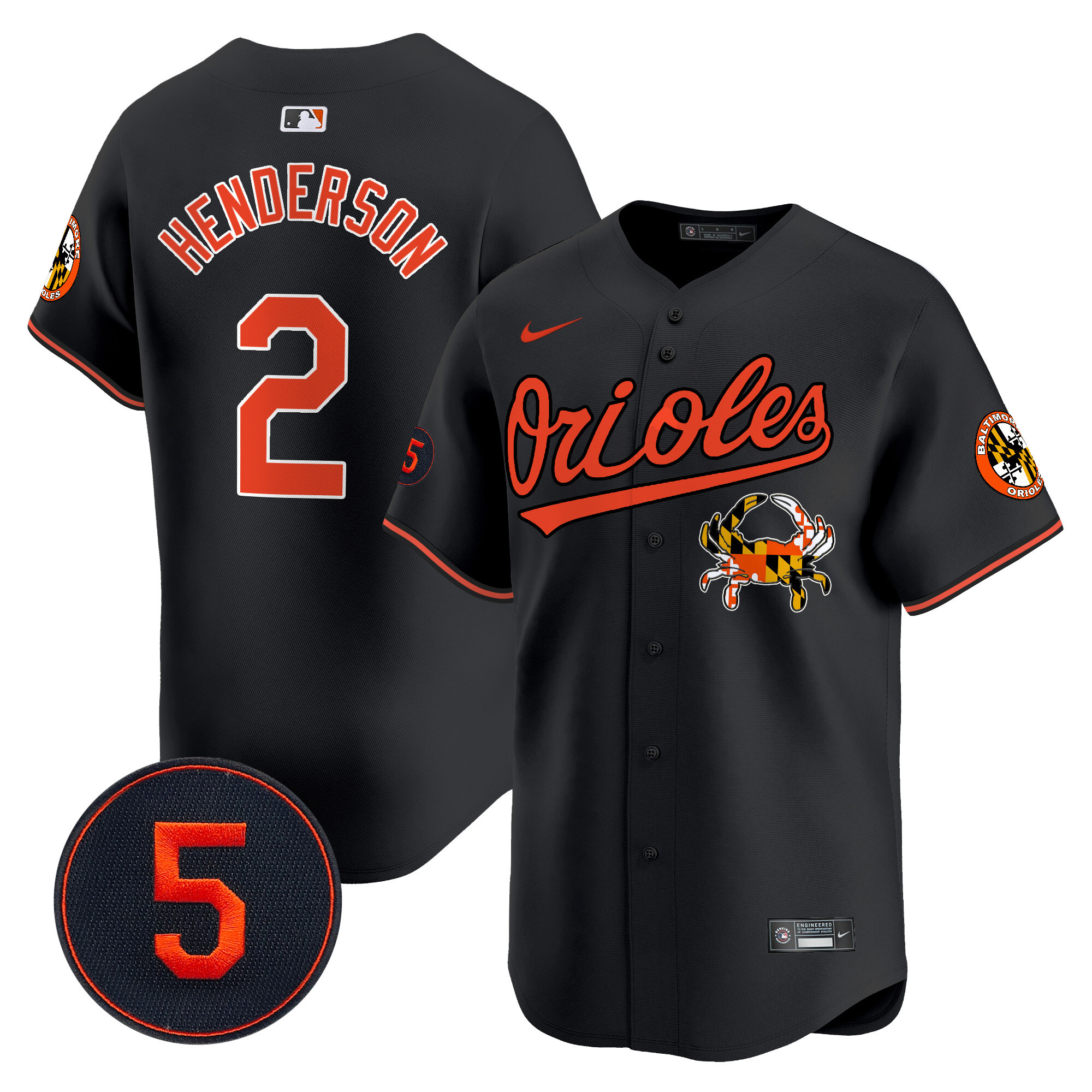 Men's Gunnar Henderson Baltimore Orioles Robinson Patch Vapor Premier Limited Black Jersey V9 - All Stitched