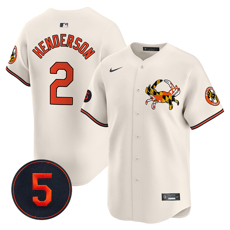 Men's Gunnar Henderson Baltimore Orioles Robinson Patch Vapor Premier Limited Cream Jersey V3 - All Stitched