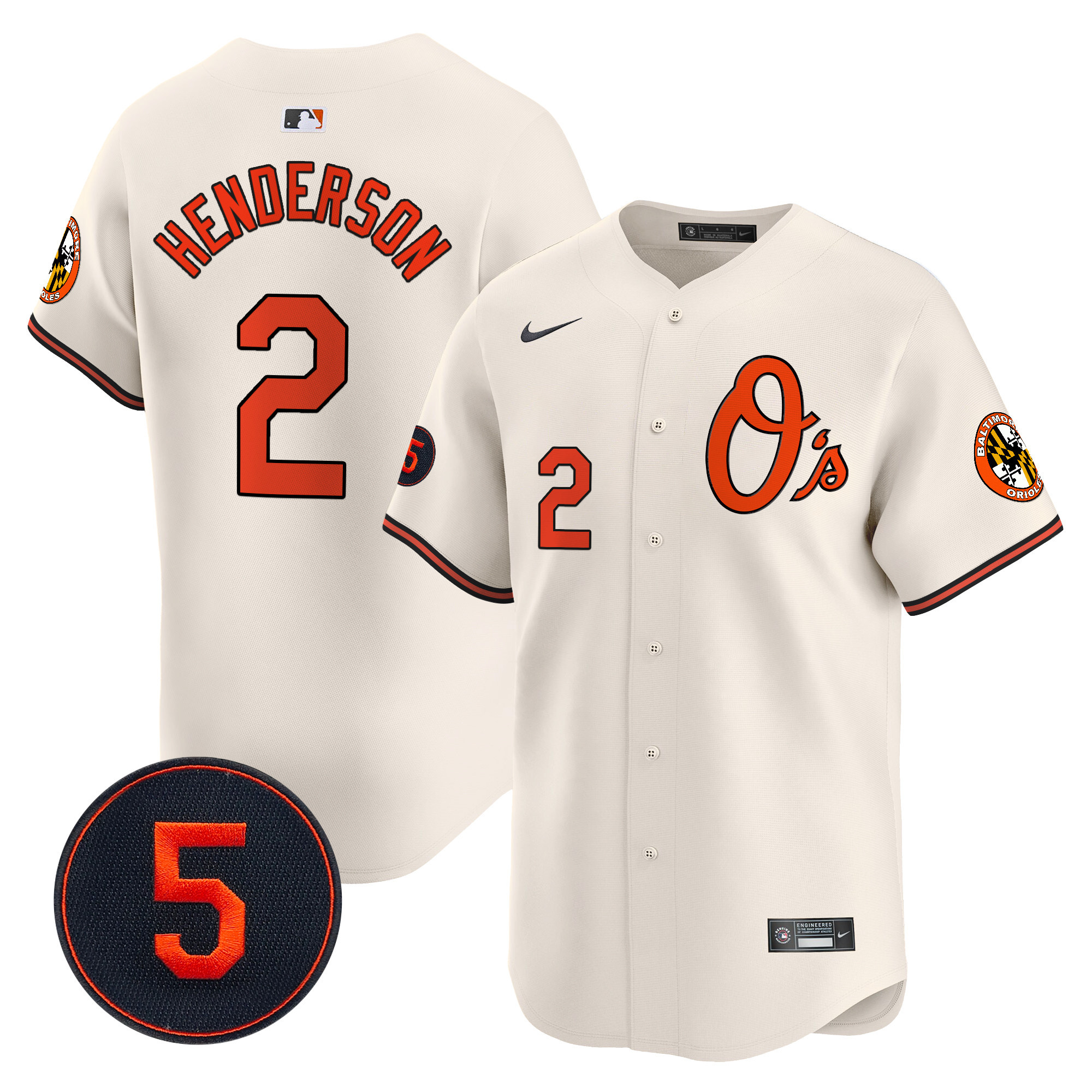 Men's Gunnar Henderson Baltimore Orioles Robinson Patch Vapor Premier Limited Cream Jersey V4 - All Stitched