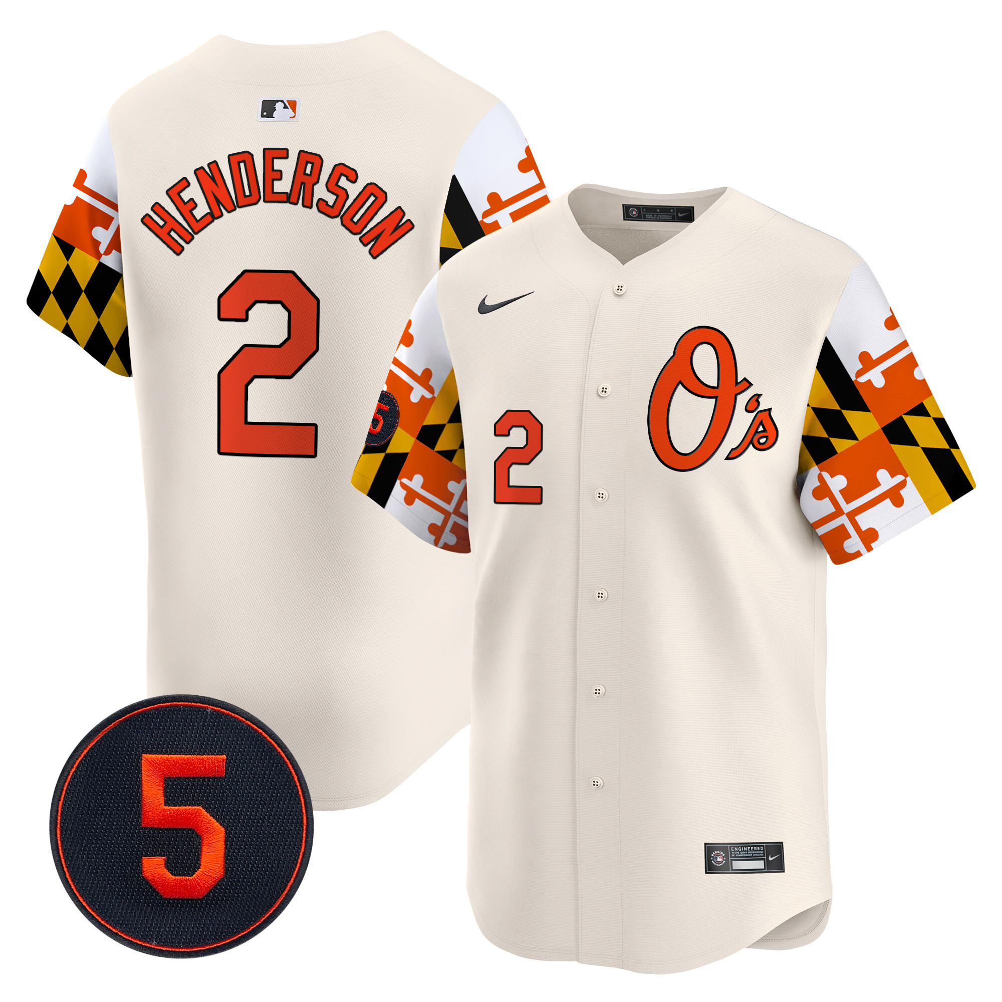 Men's Gunnar Henderson Baltimore Orioles Robinson Patch Vapor Premier Limited Cream Jersey V5 - All Stitched