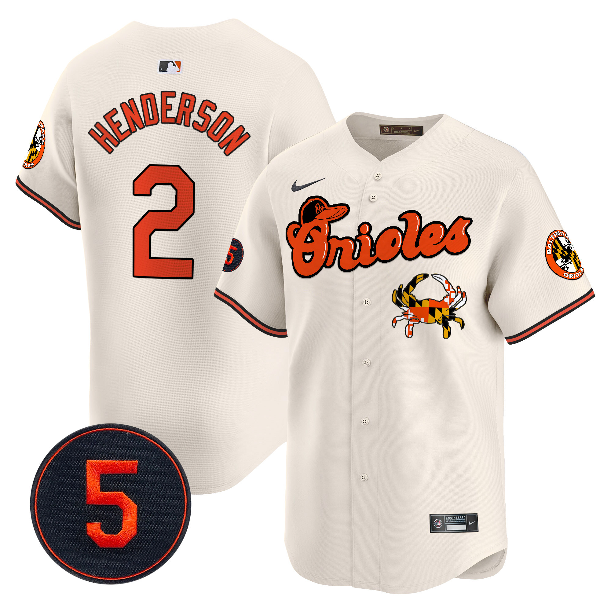 Men's Gunnar Henderson Baltimore Orioles Robinson Patch Vapor Premier Limited Cream Jersey V6 - All Stitched