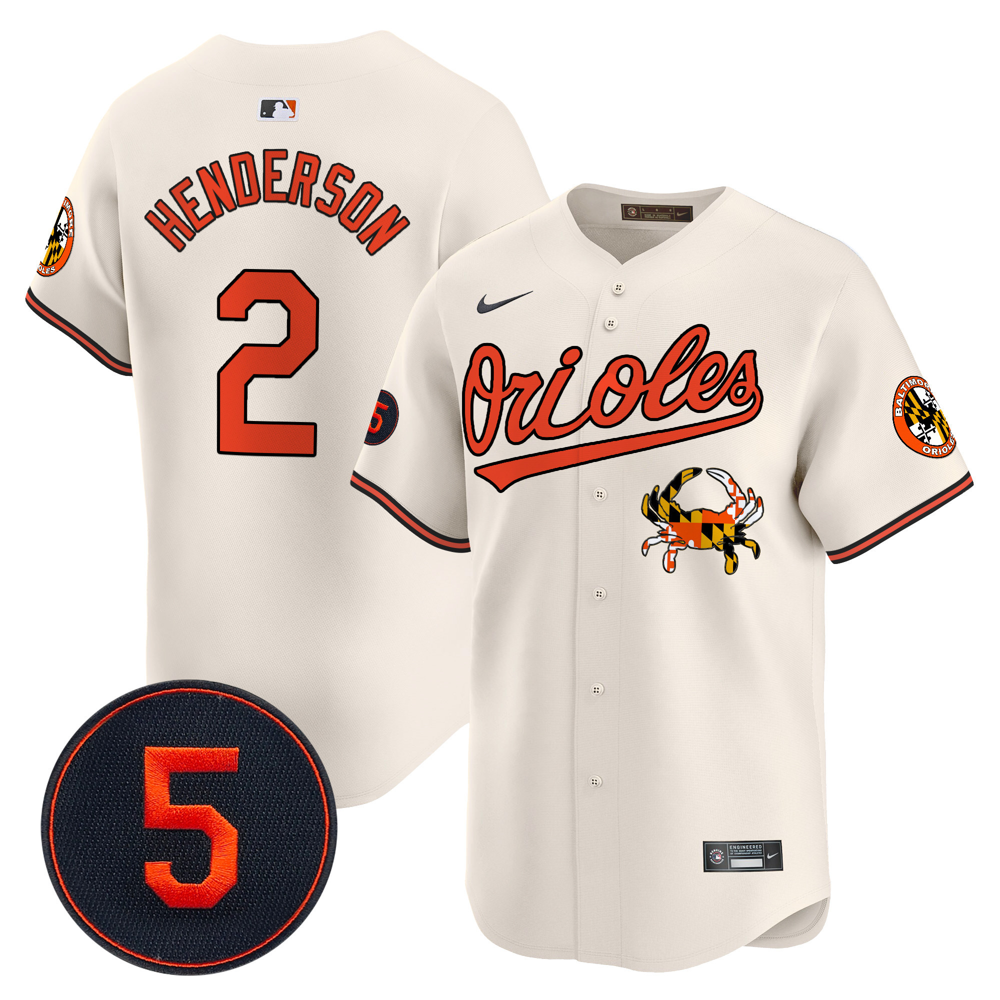 Men's Gunnar Henderson Baltimore Orioles Robinson Patch Vapor Premier Limited Cream Jersey V9 - All Stitched