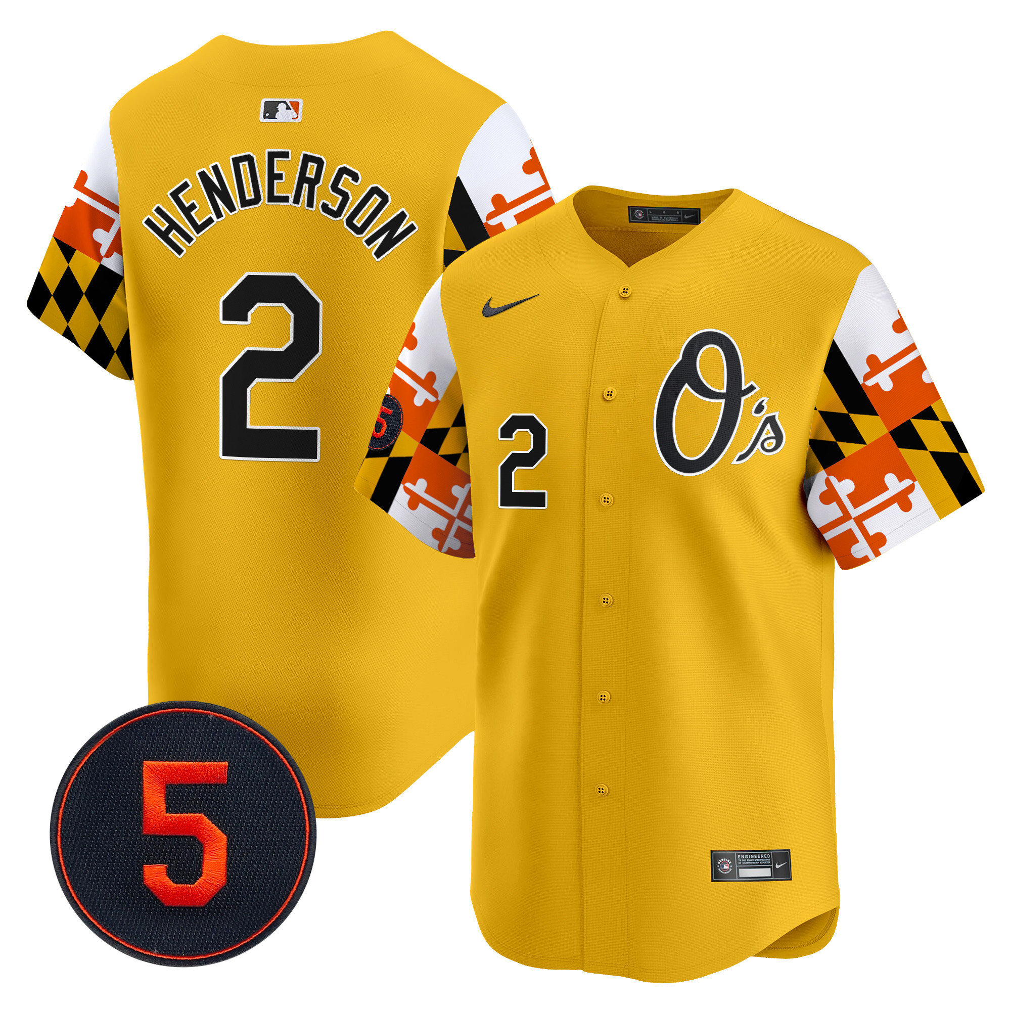 Men's Gunnar Henderson Baltimore Orioles Robinson Patch Vapor Premier Limited Gold Jersey V5 - All Stitched