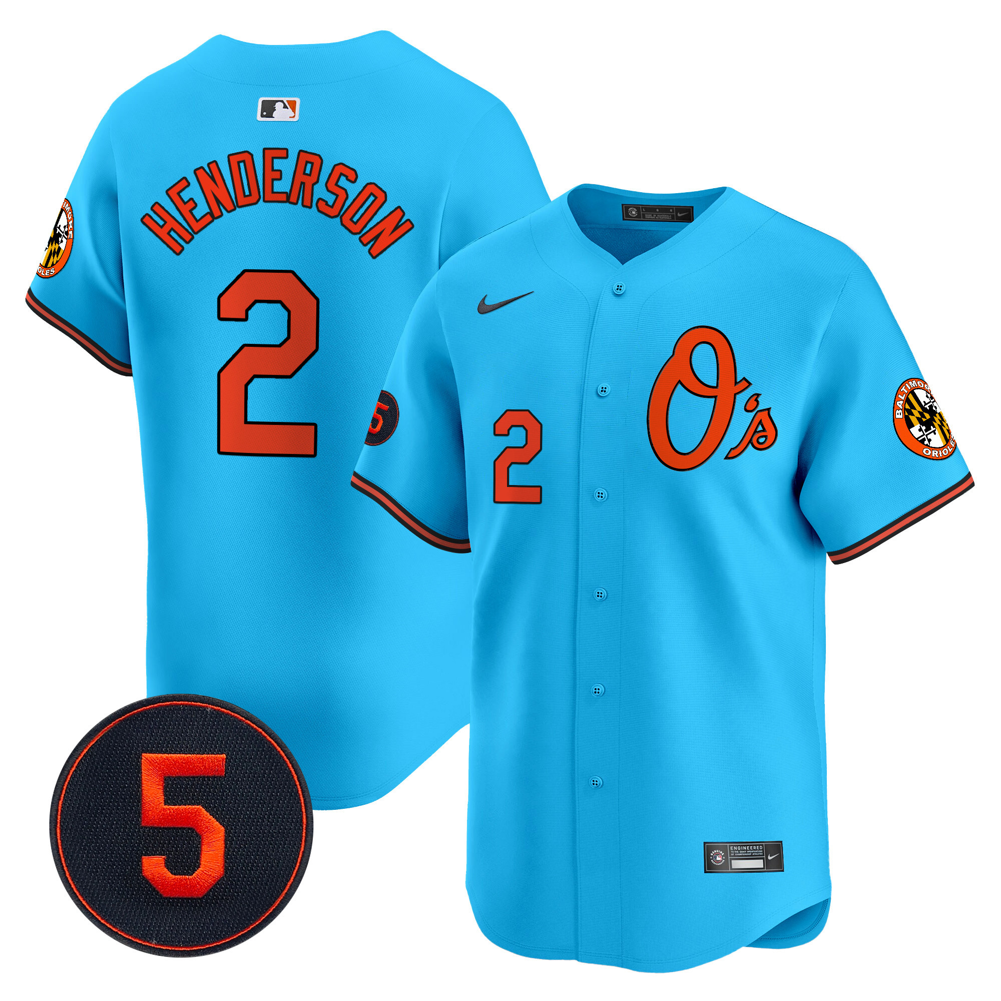 Men's Gunnar Henderson Baltimore Orioles Robinson Patch Vapor Premier Limited Light Blue Jersey V4 - All Stitched