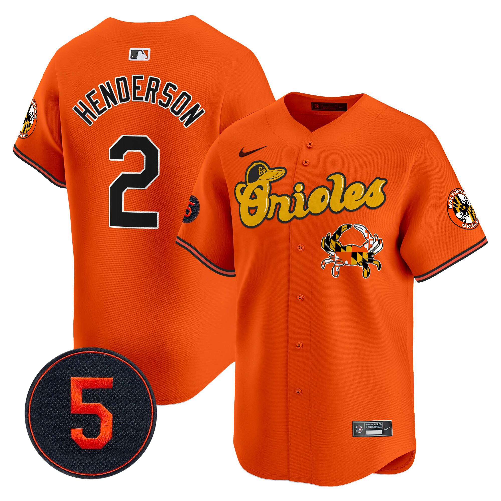 Men's Gunnar Henderson Baltimore Orioles Robinson Patch Vapor Premier Limited Orange Jersey V6 - All Stitched